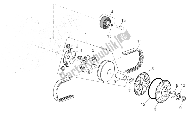 Toutes les pièces pour le Ensemble Variateur du Aprilia Sport City 125 200 E2 2004