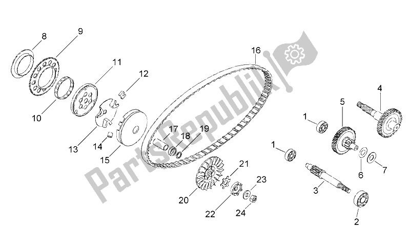 Todas as partes de Variador - Transmissão Final do Aprilia SR Viper 50 AIR Horizontal Cylinder 1994