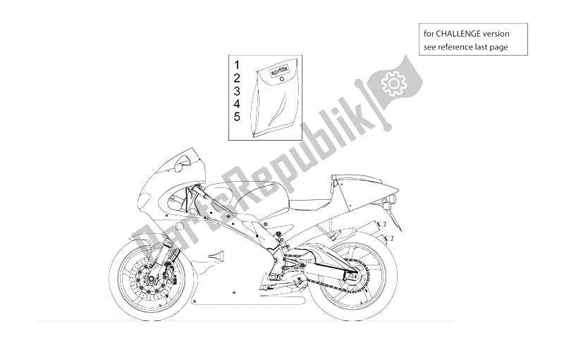 Alle onderdelen voor de Sticker van de Aprilia RS 250 1998