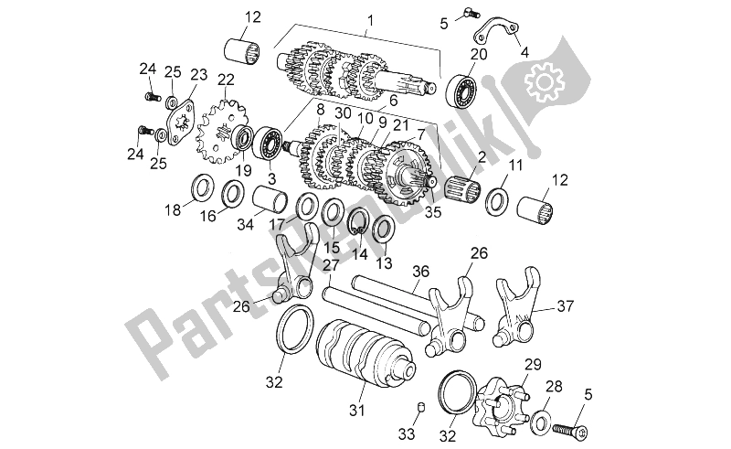All parts for the Gear Box of the Aprilia RX SX 50 2011