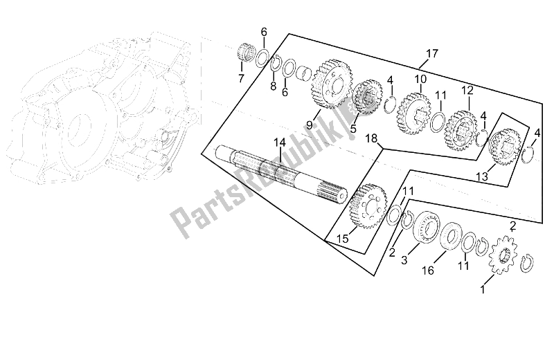 Toutes les pièces pour le Arbre Entraîné Par Boîte De Vitesses I du Aprilia RX 50 2003