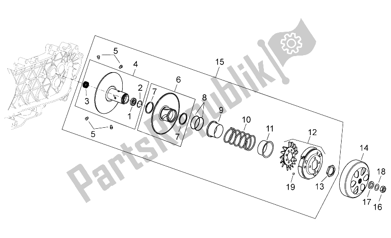 All parts for the Clutch of the Aprilia Scarabeo 125 200 E2 ENG Piaggio 2003