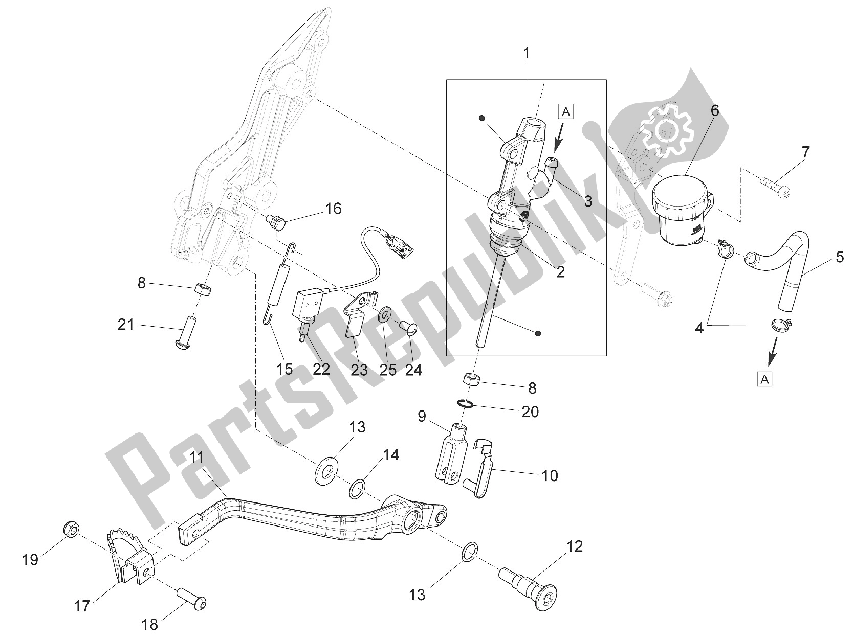 All parts for the Rear Master Cylinder of the Aprilia Caponord 1200 USA 2015