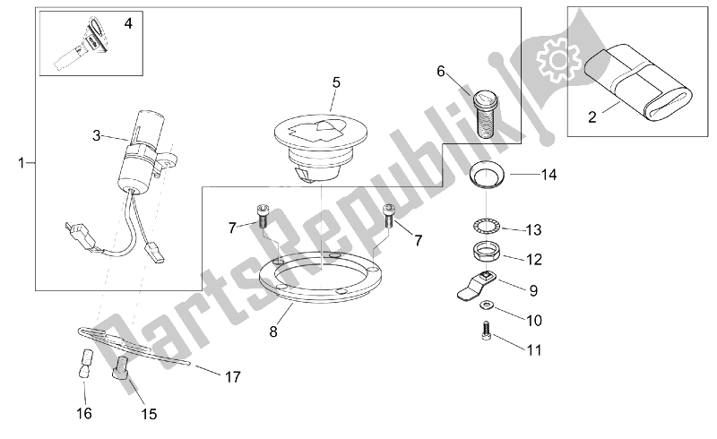 Todas las partes para Kit De Hardware De Bloqueo de Aprilia RS 50 Tuono 2003