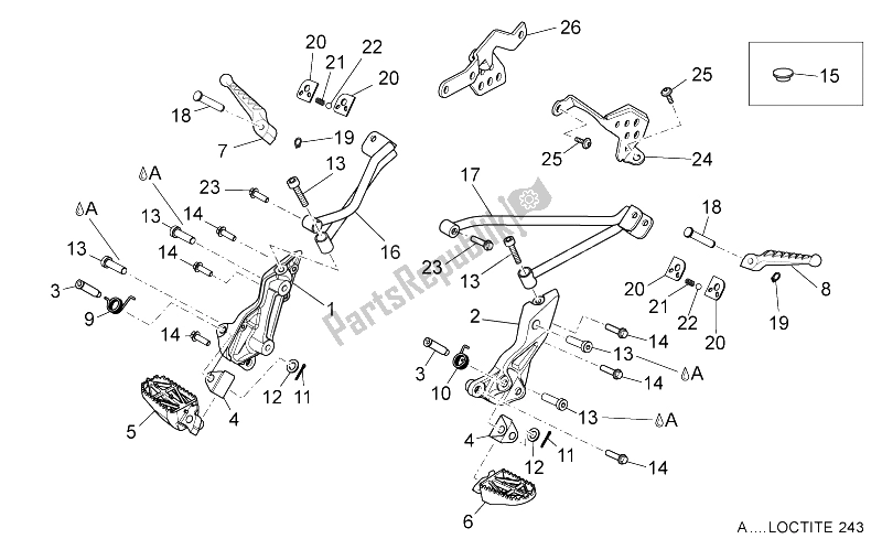 All parts for the Foot Rests of the Aprilia Dorsoduro 750 ABS USA 2015