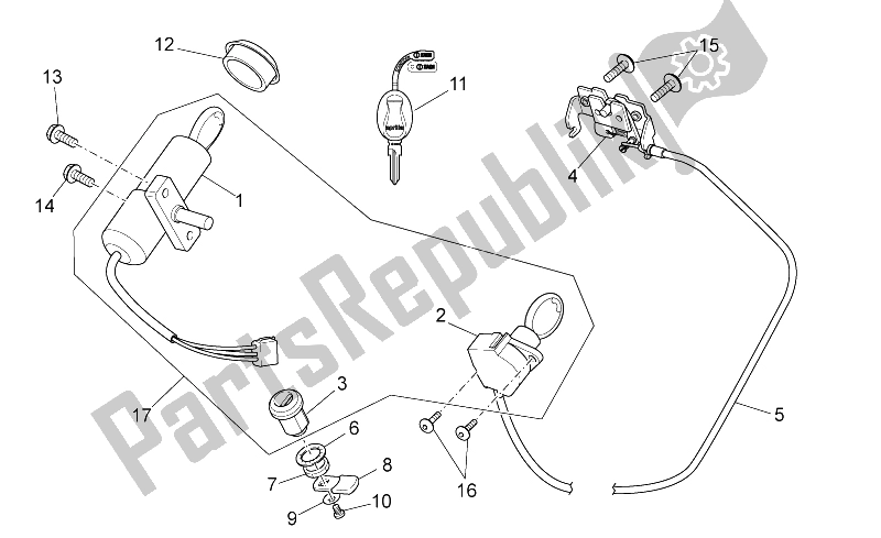 Alle onderdelen voor de Slot Hardware Kit van de Aprilia SR 50 H2O NEW IE Carb 2004