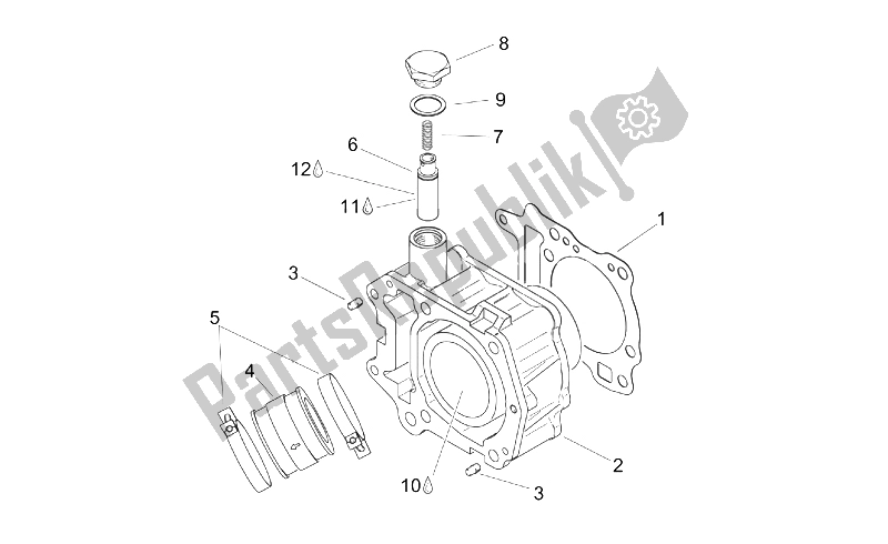 Todas as partes de Cilindro do Aprilia Scarabeo 125 150 200 ENG Rotax 1999