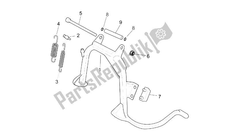 All parts for the Central Stand of the Aprilia Sport City 125 200 E2 2004