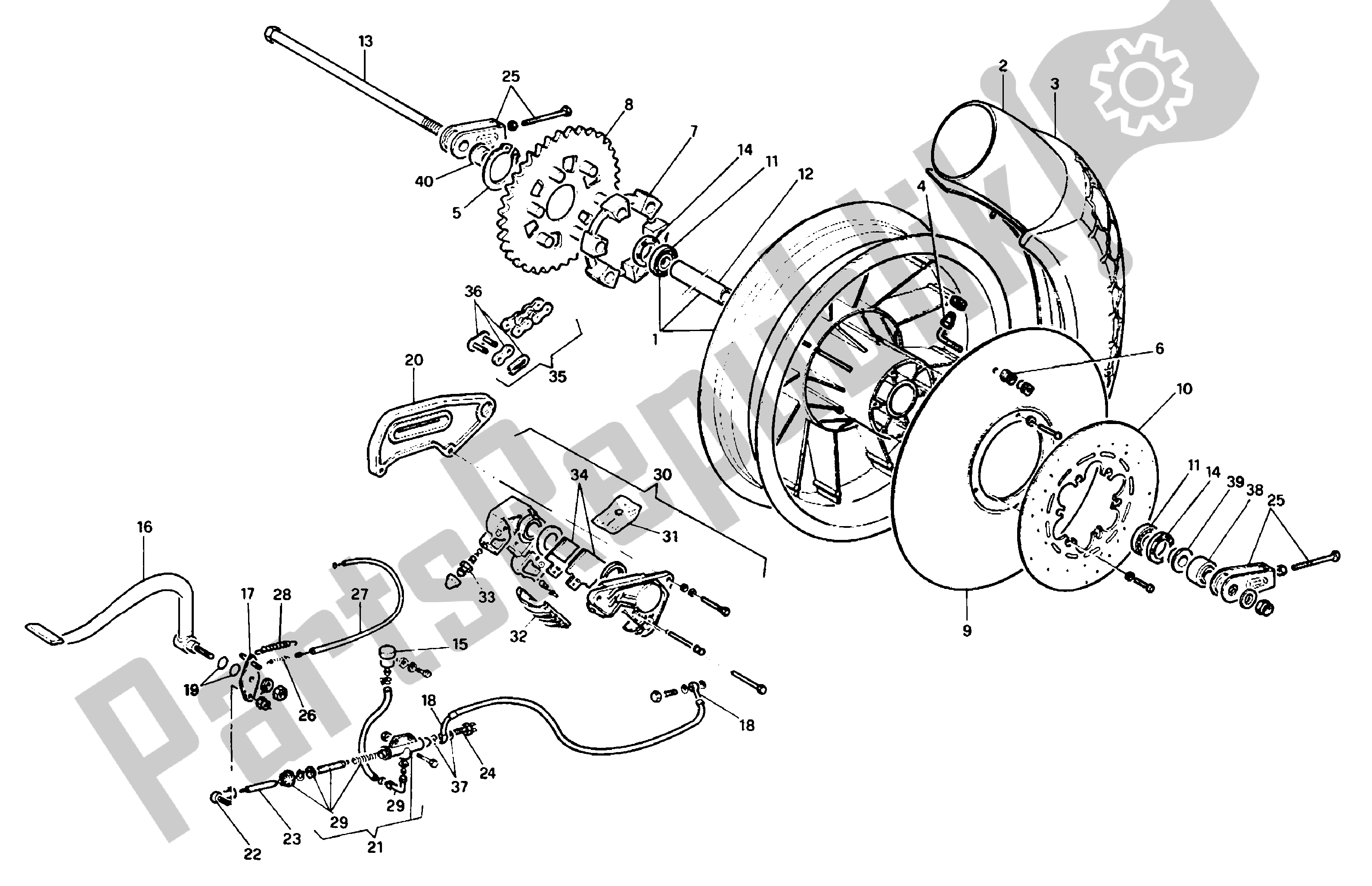 All parts for the Rear Wheel of the Aprilia Red Rose 125 1988 - 1990