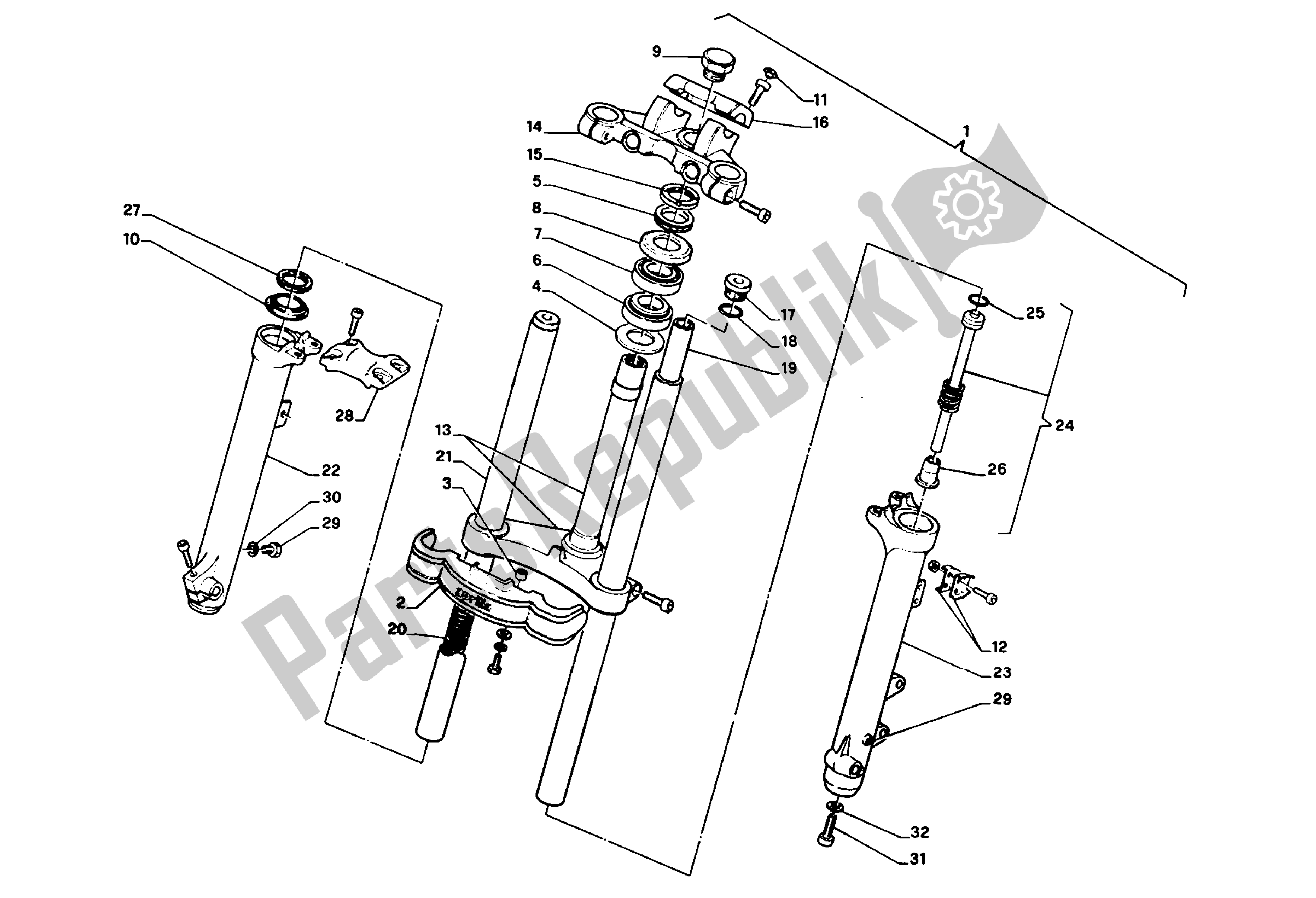 Todas as partes de Garfo Dianteiro do Aprilia Red Rose 125 1988 - 1990