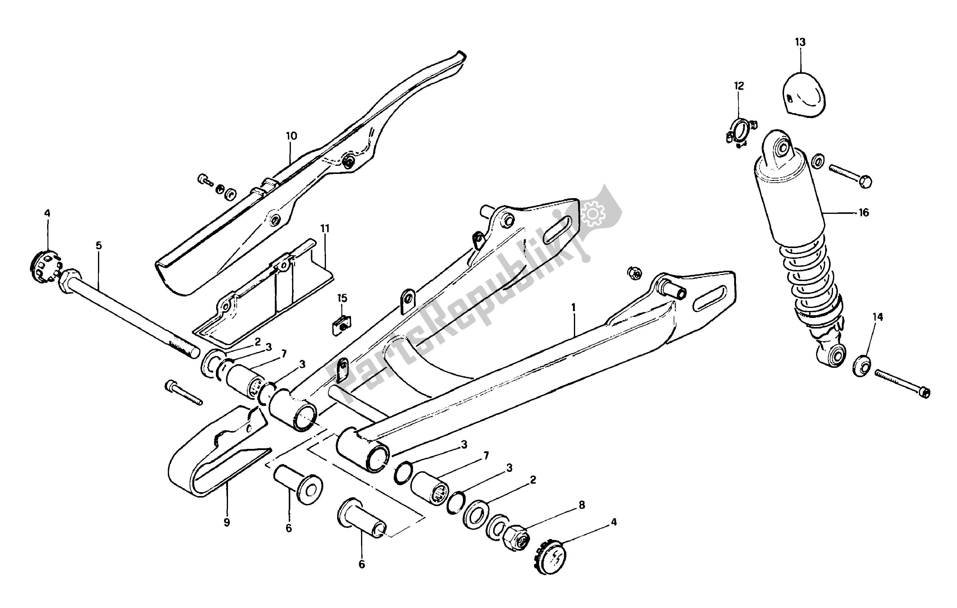 All parts for the Rear Fork And Suspension of the Aprilia Red Rose 125 1988 - 1990