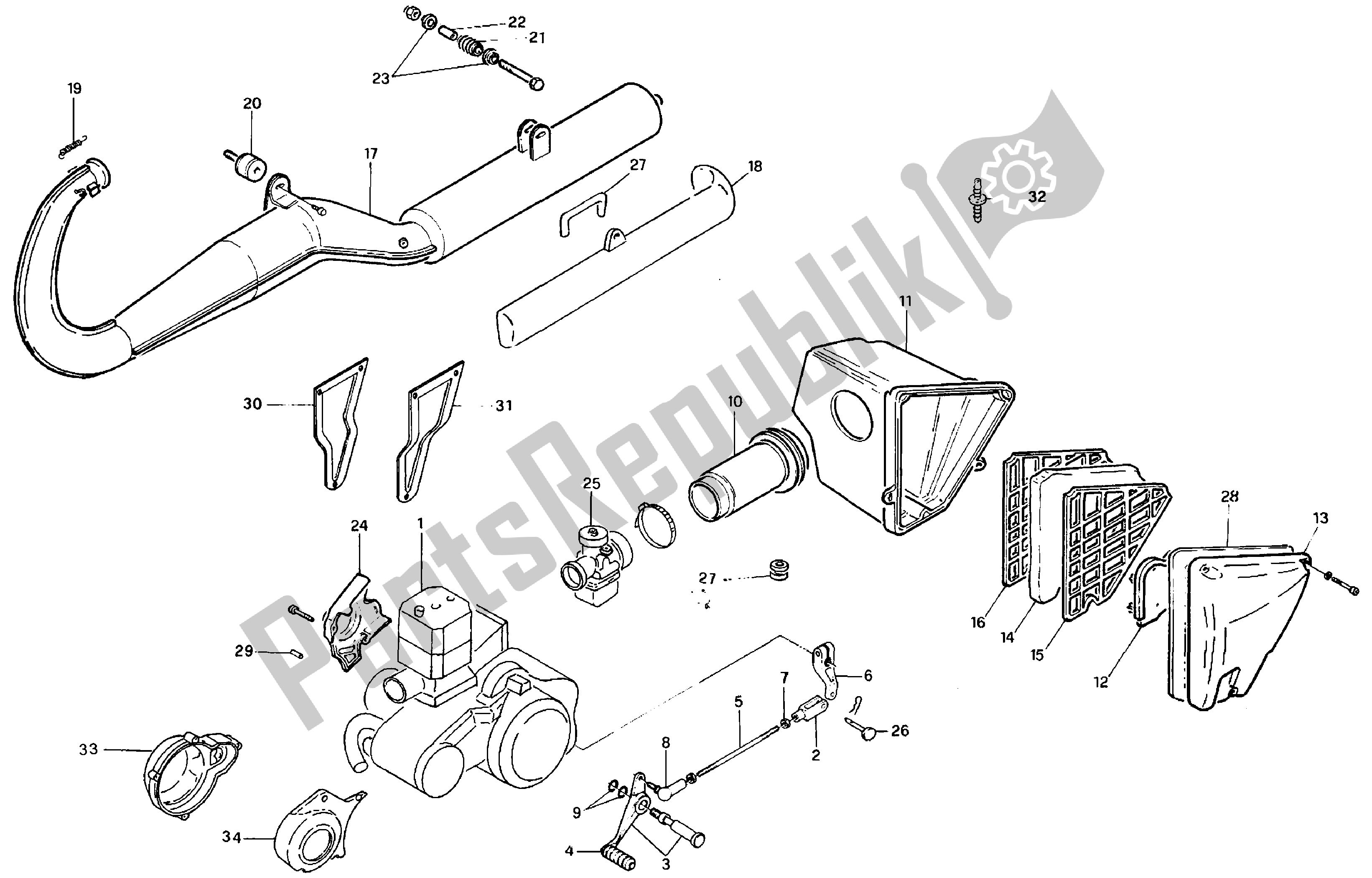 All parts for the Exhaust Assembly of the Aprilia Red Rose 125 1991