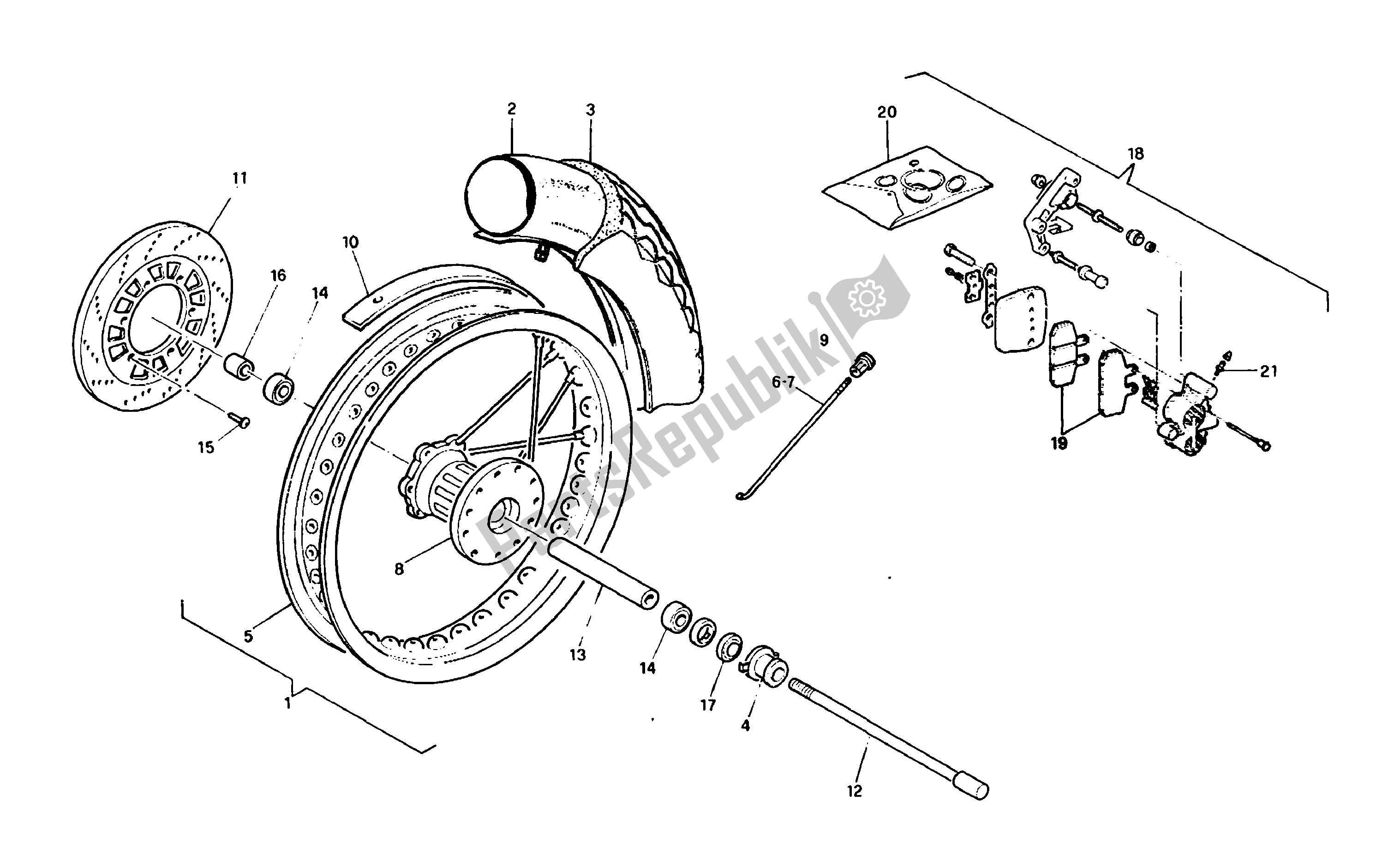 All parts for the Front Wheel of the Aprilia Red Rose 125 1991