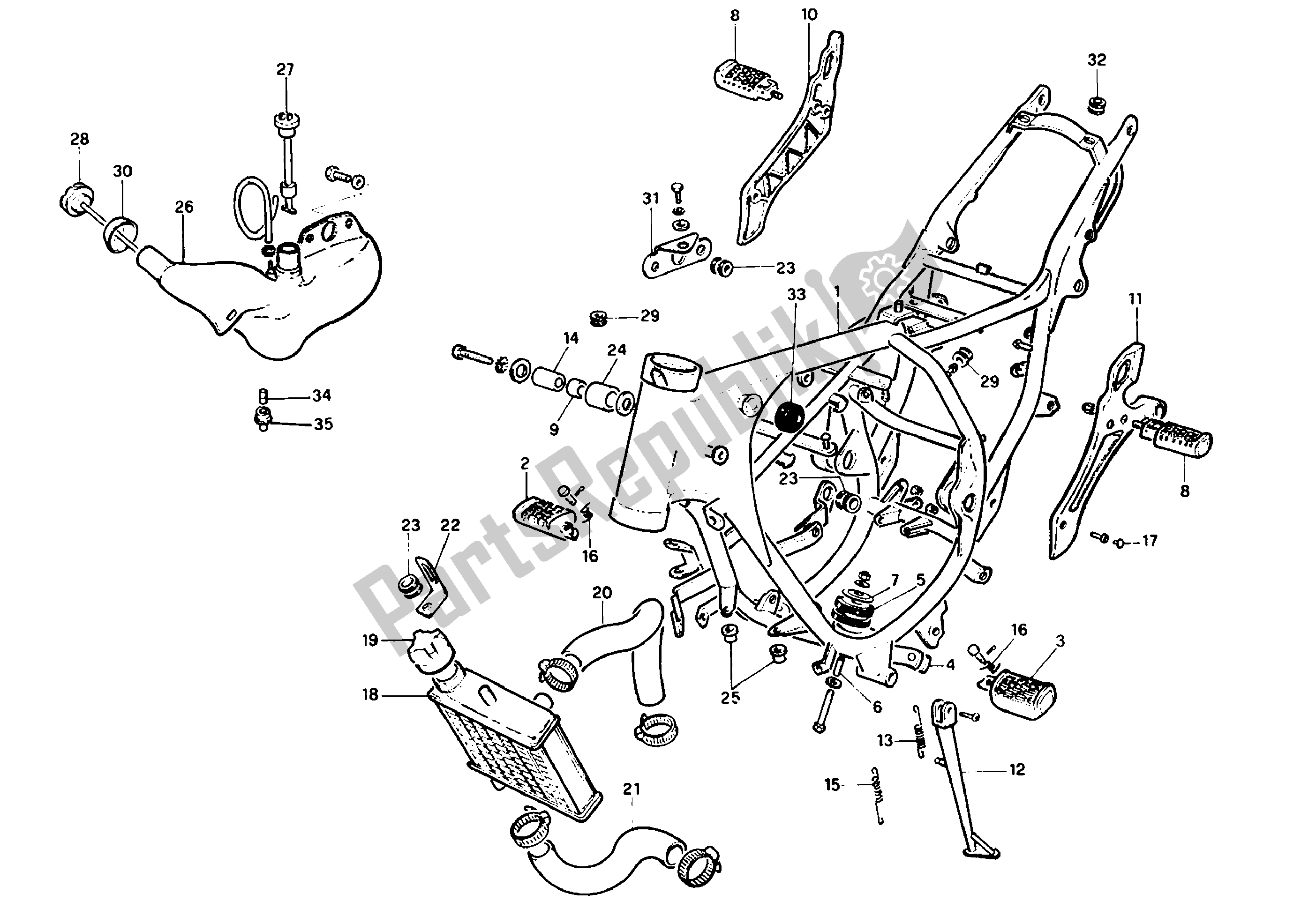 All parts for the Frame of the Aprilia Red Rose 125 1991