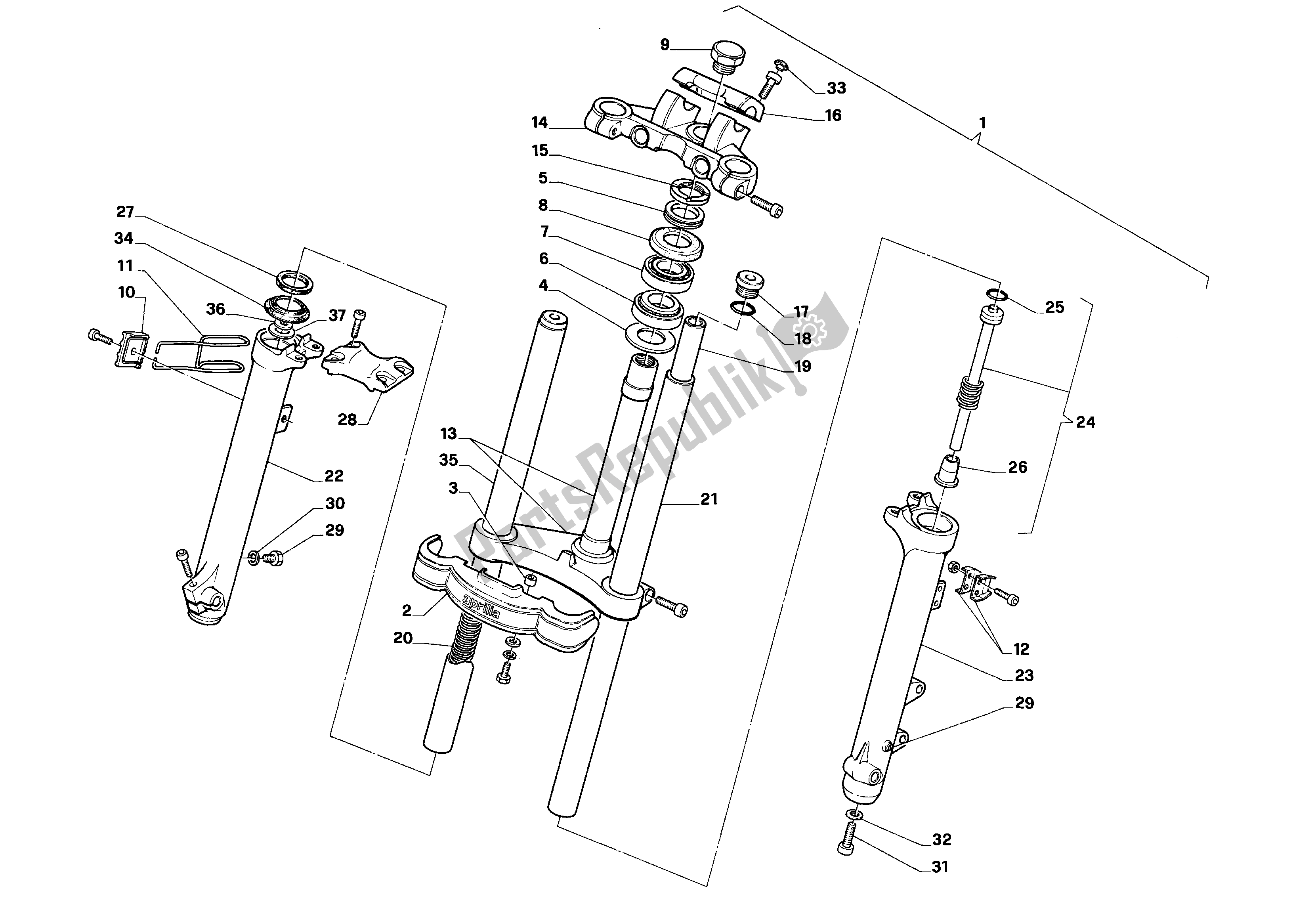 Toutes les pièces pour le Fourche Avant du Aprilia Red Rose 50 1991