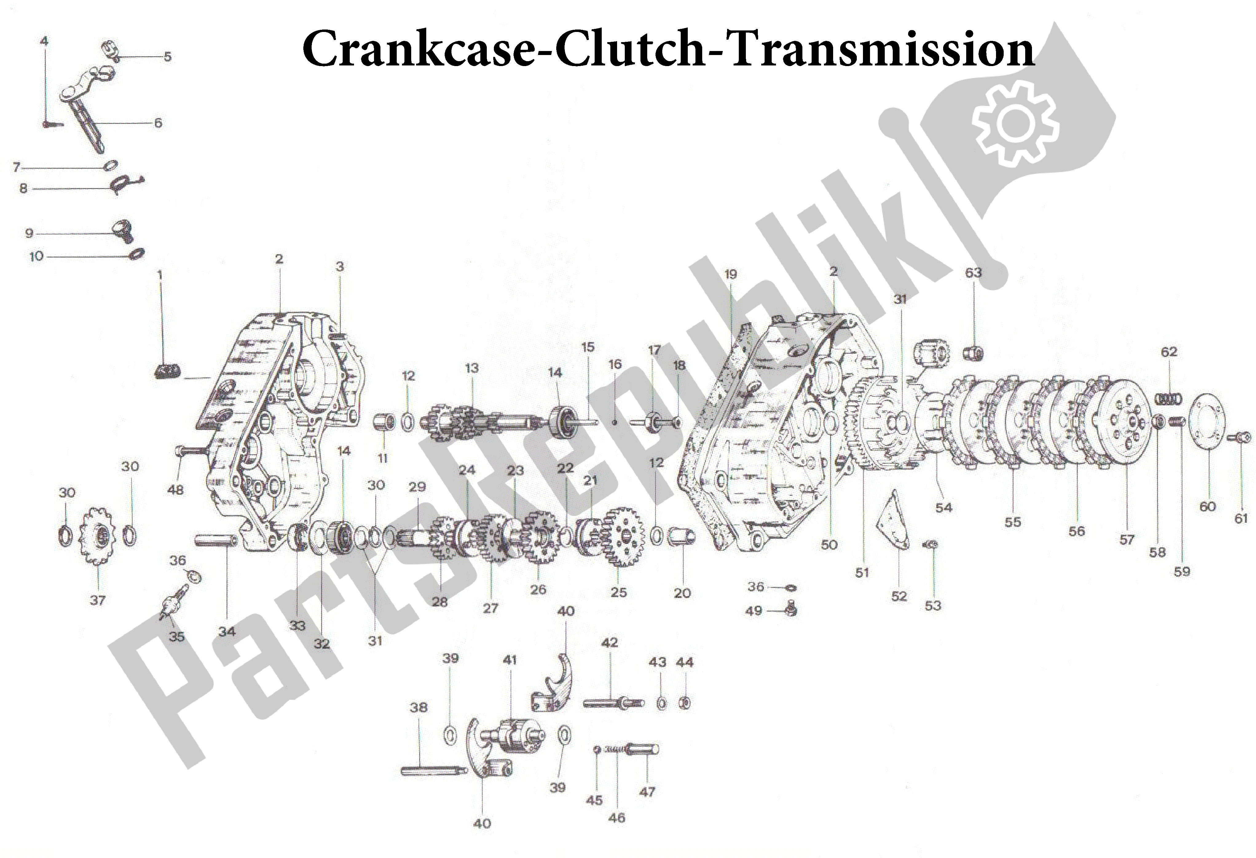 All parts for the Crankcase-clutch-transmission of the Aprilia Red Rose 50 1991