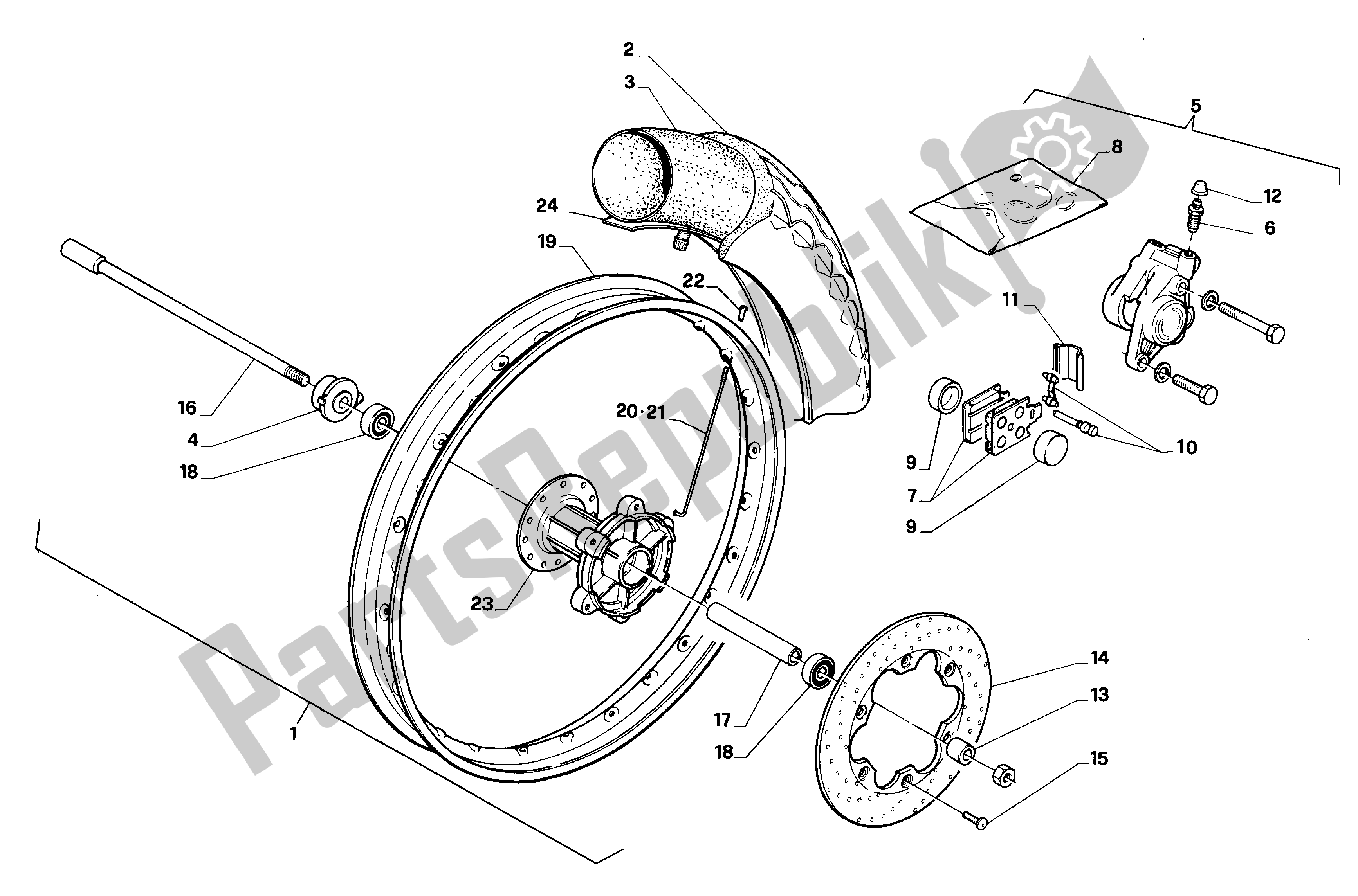 All parts for the Front Wheel of the Aprilia Red Rose 50 1992