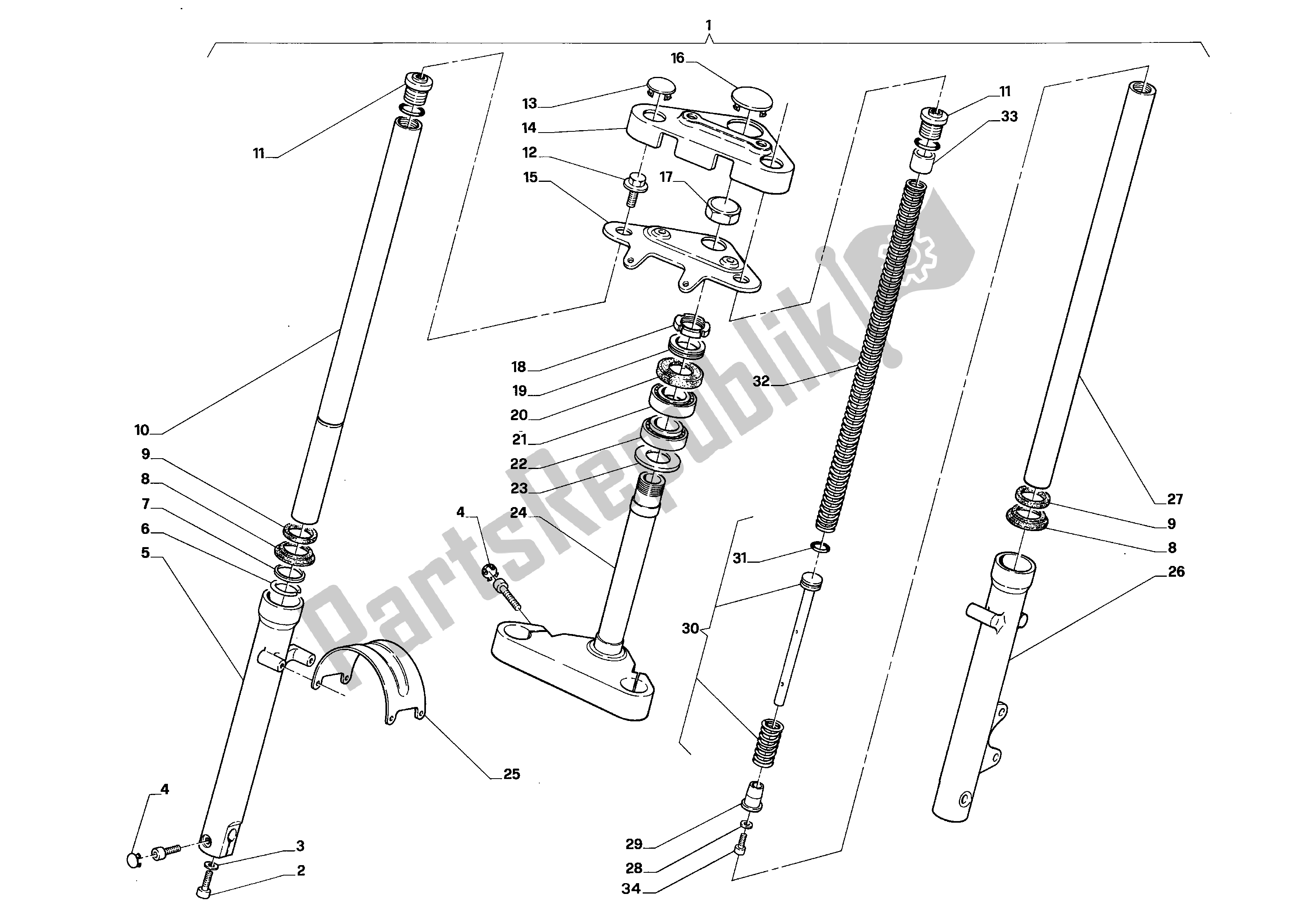 Todas as partes de Garfo Dianteiro do Aprilia Red Rose 50 1992