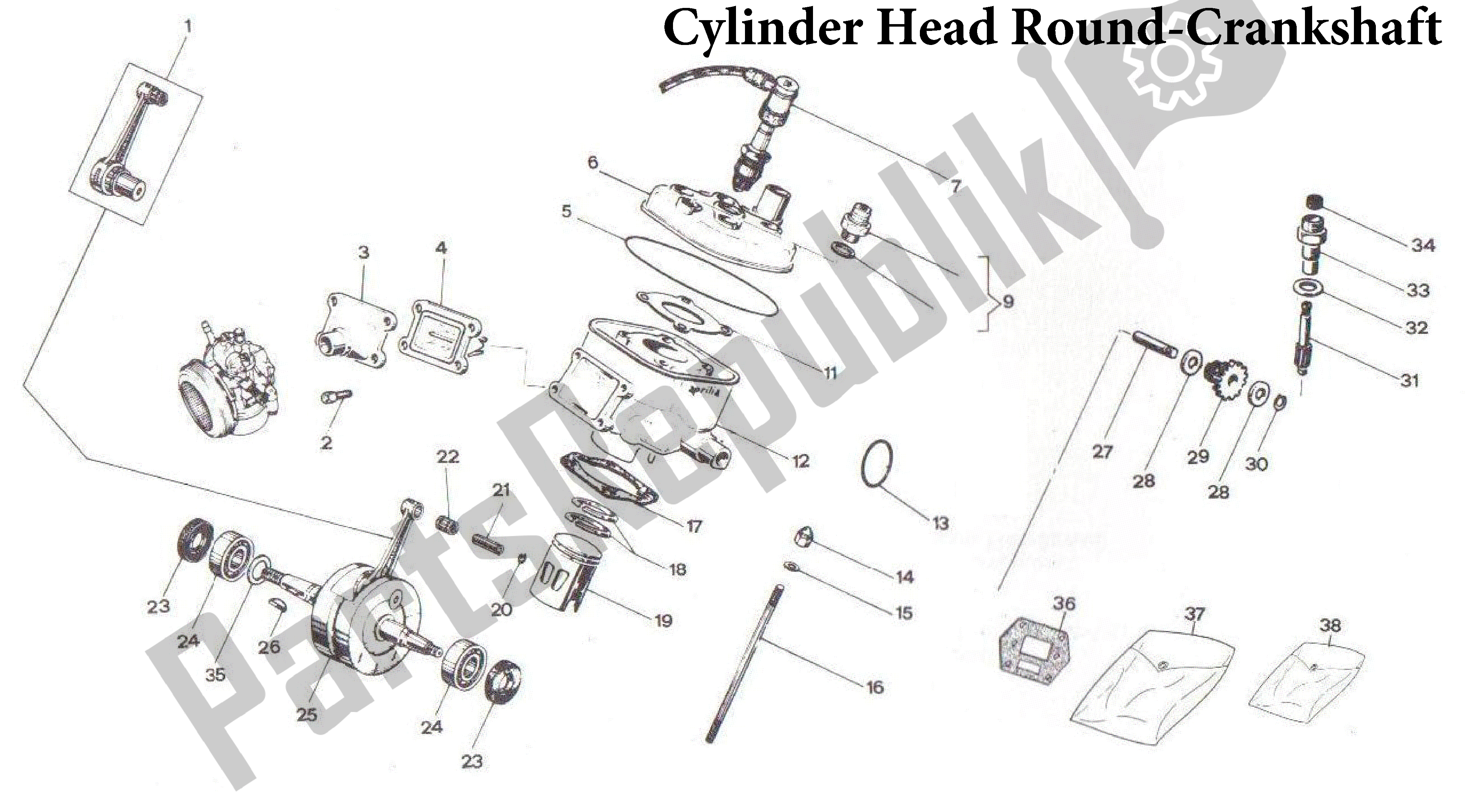 All parts for the Cylinder Head Round-crankshaft of the Aprilia Red Rose 50 1992