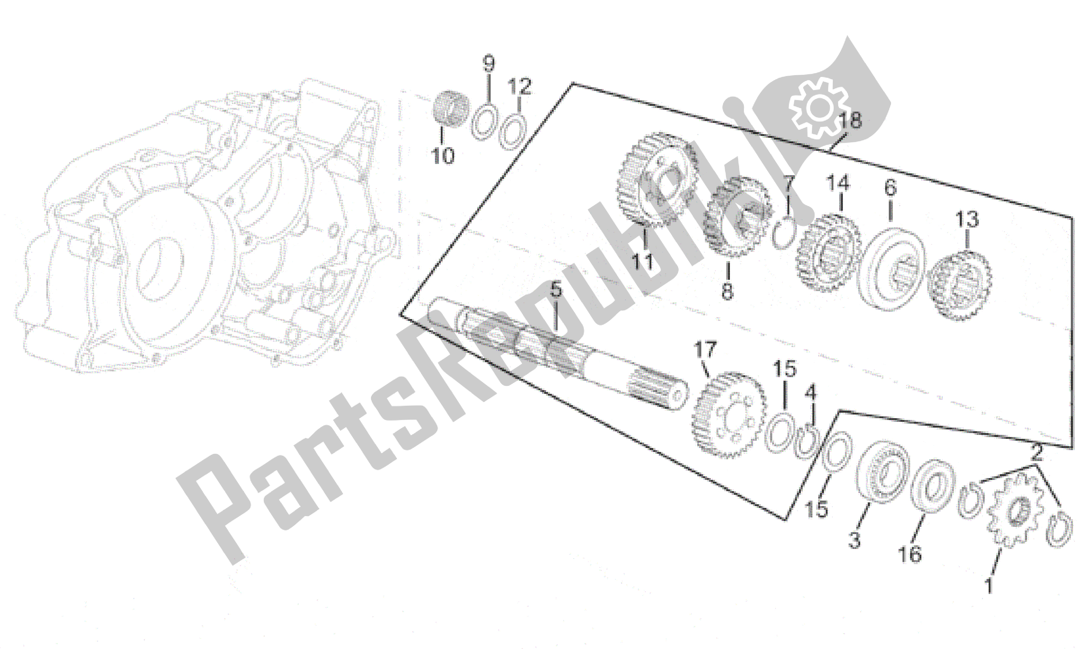 All parts for the Driven Shaft 4 Speed Gearbox of the Aprilia Classic 50 1992 - 1999