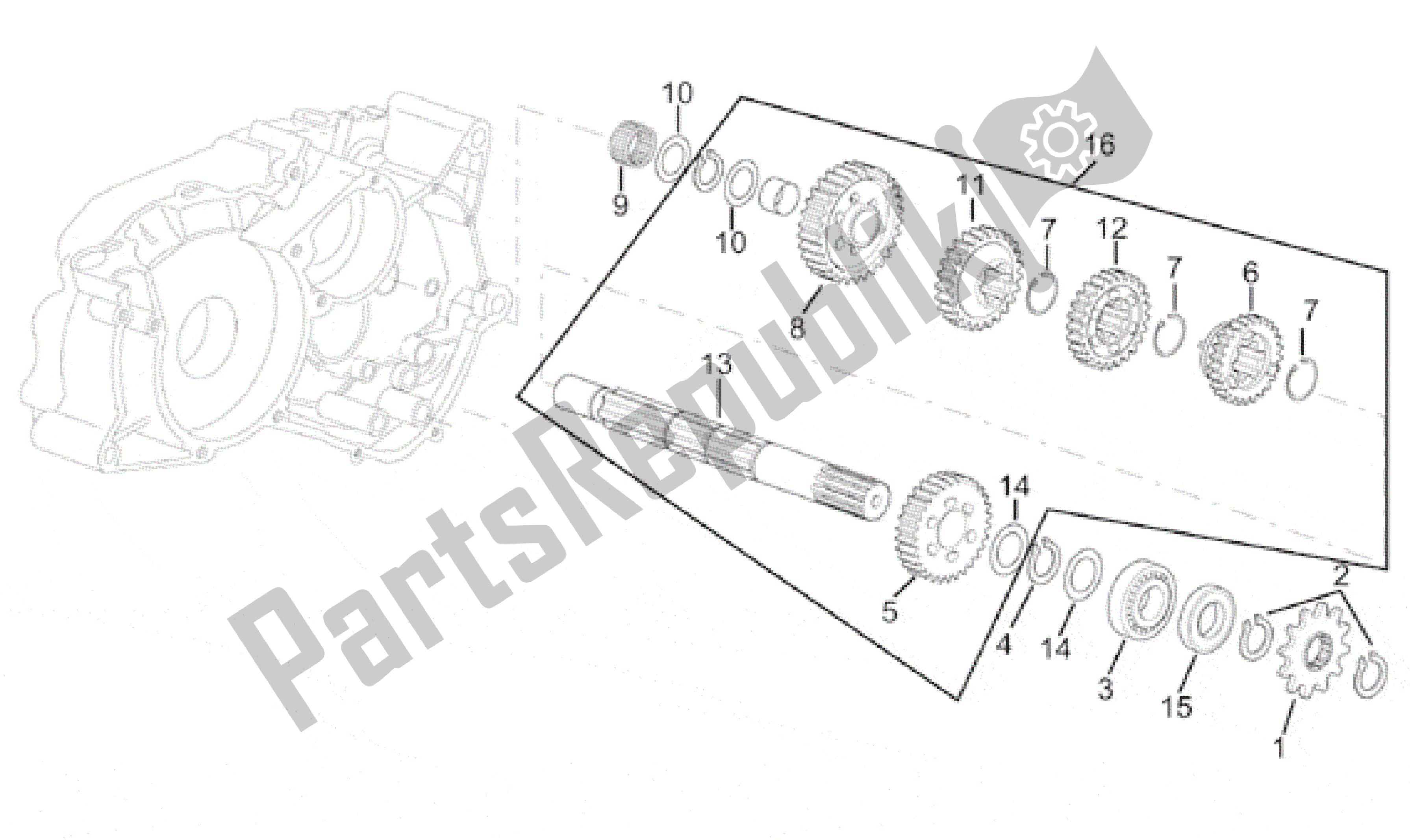 All parts for the Driven Shaft 5 Speed Gearbox of the Aprilia Classic 50 1992 - 1999