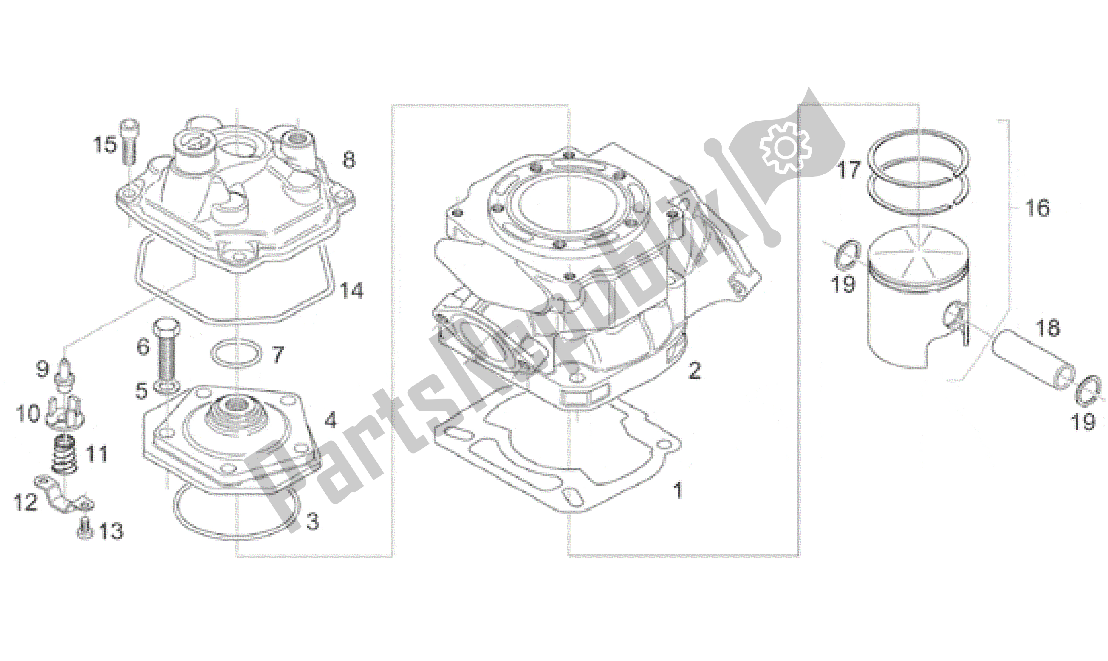 All parts for the Cylinder - Head - Piston of the Aprilia Classic 125 1995 - 1999