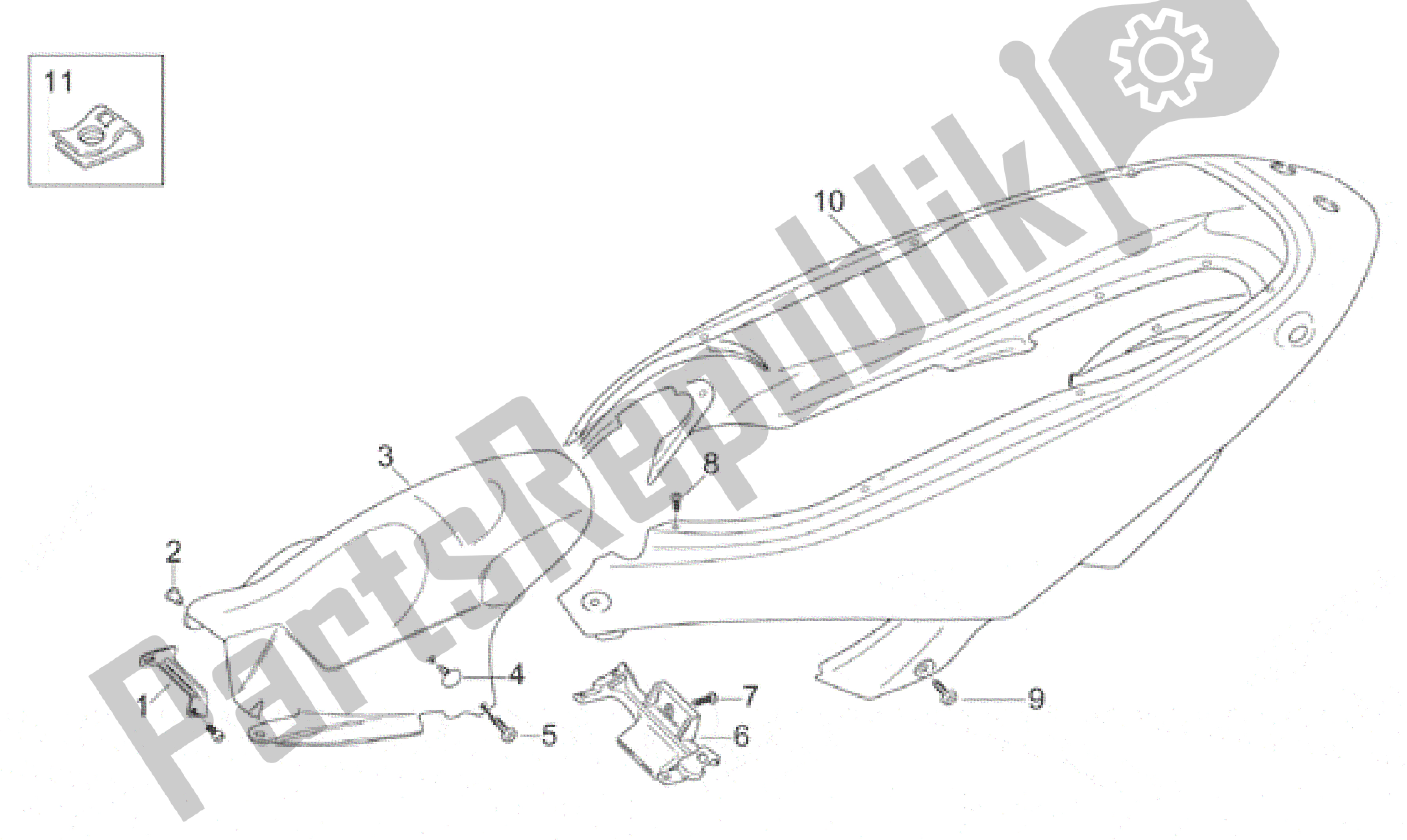 All parts for the Rear Body I of the Aprilia Leonardo 125 1996 - 1998