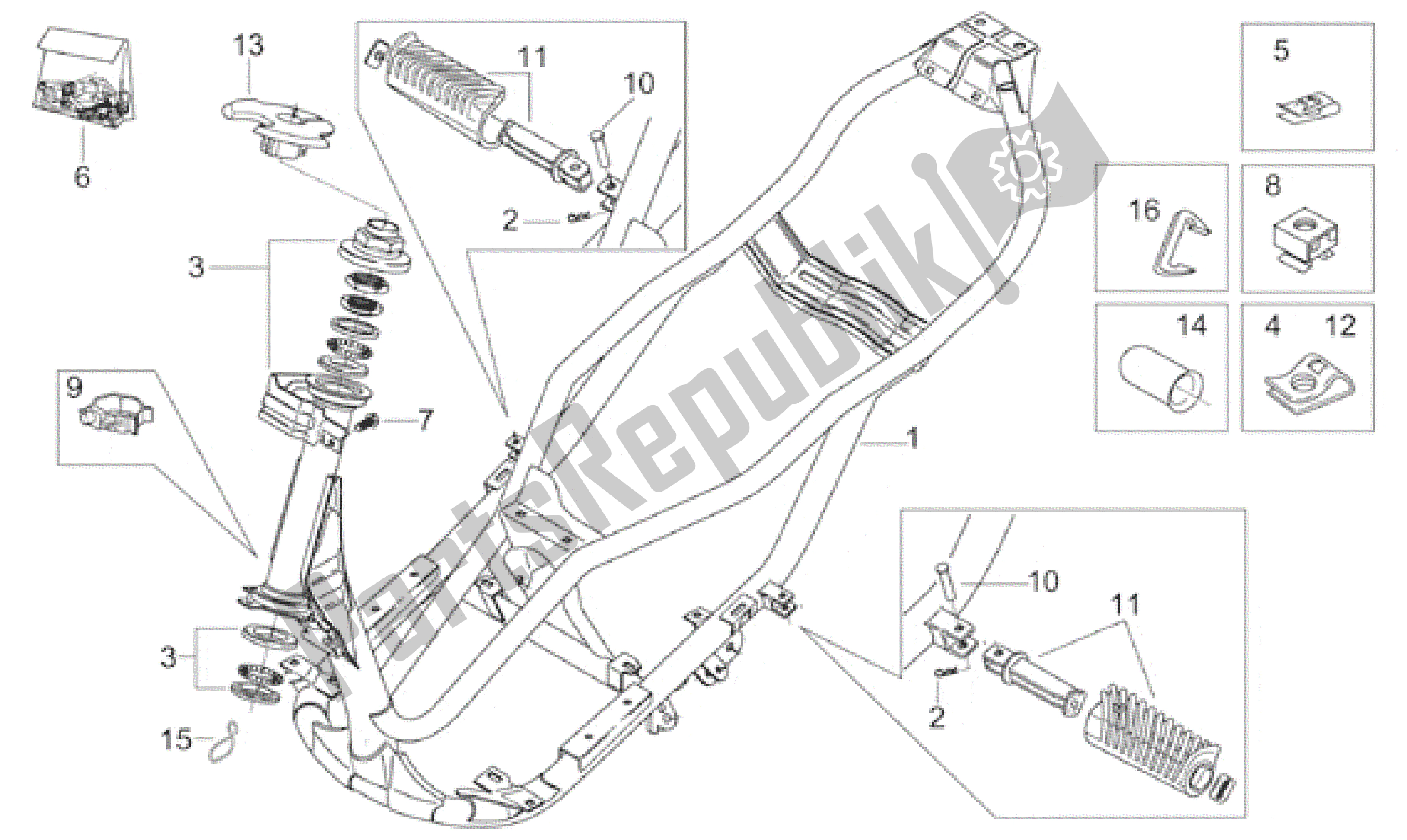 All parts for the Frame of the Aprilia Leonardo 125 1996 - 1998