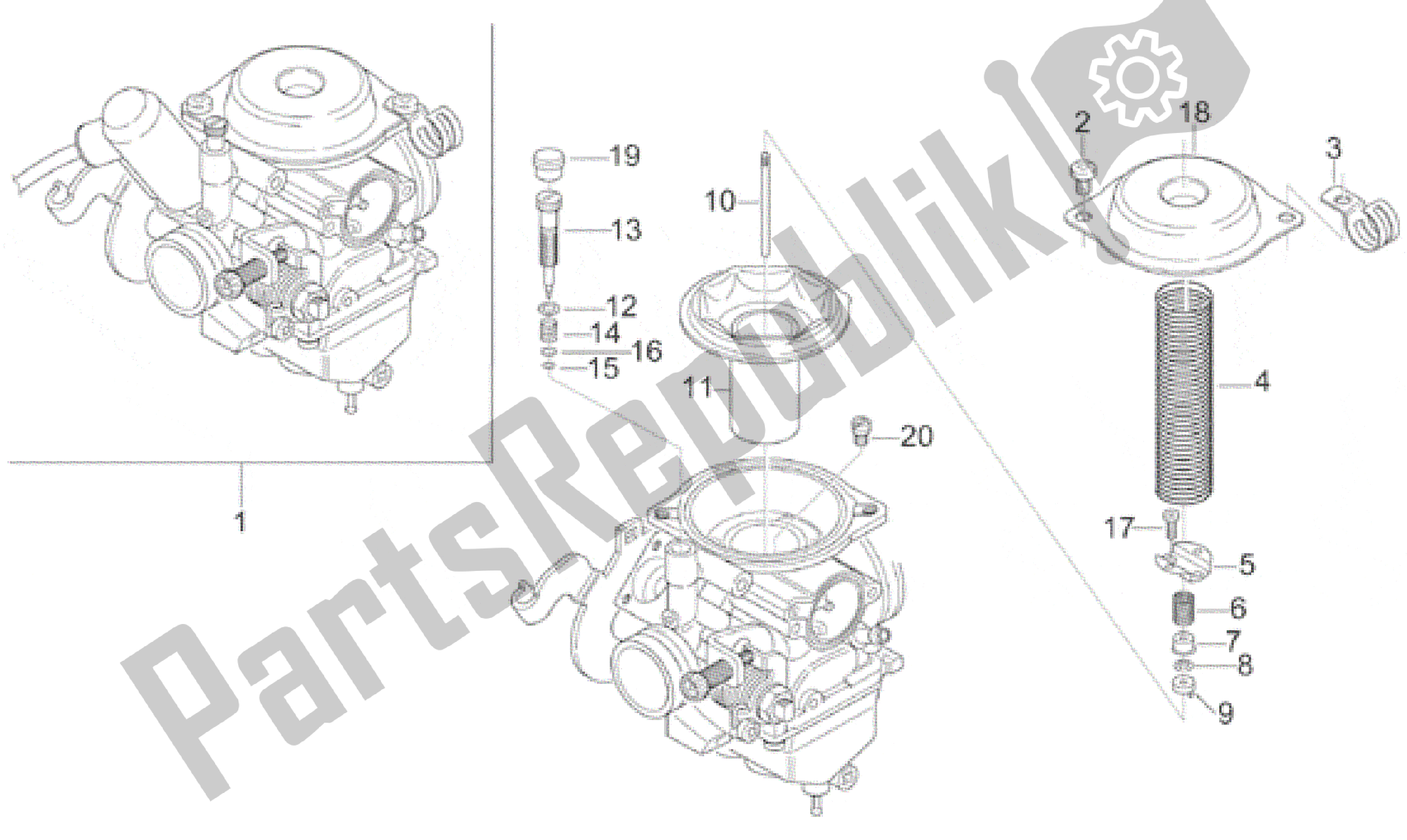 All parts for the Carburettor I of the Aprilia Leonardo 125 1996 - 1998