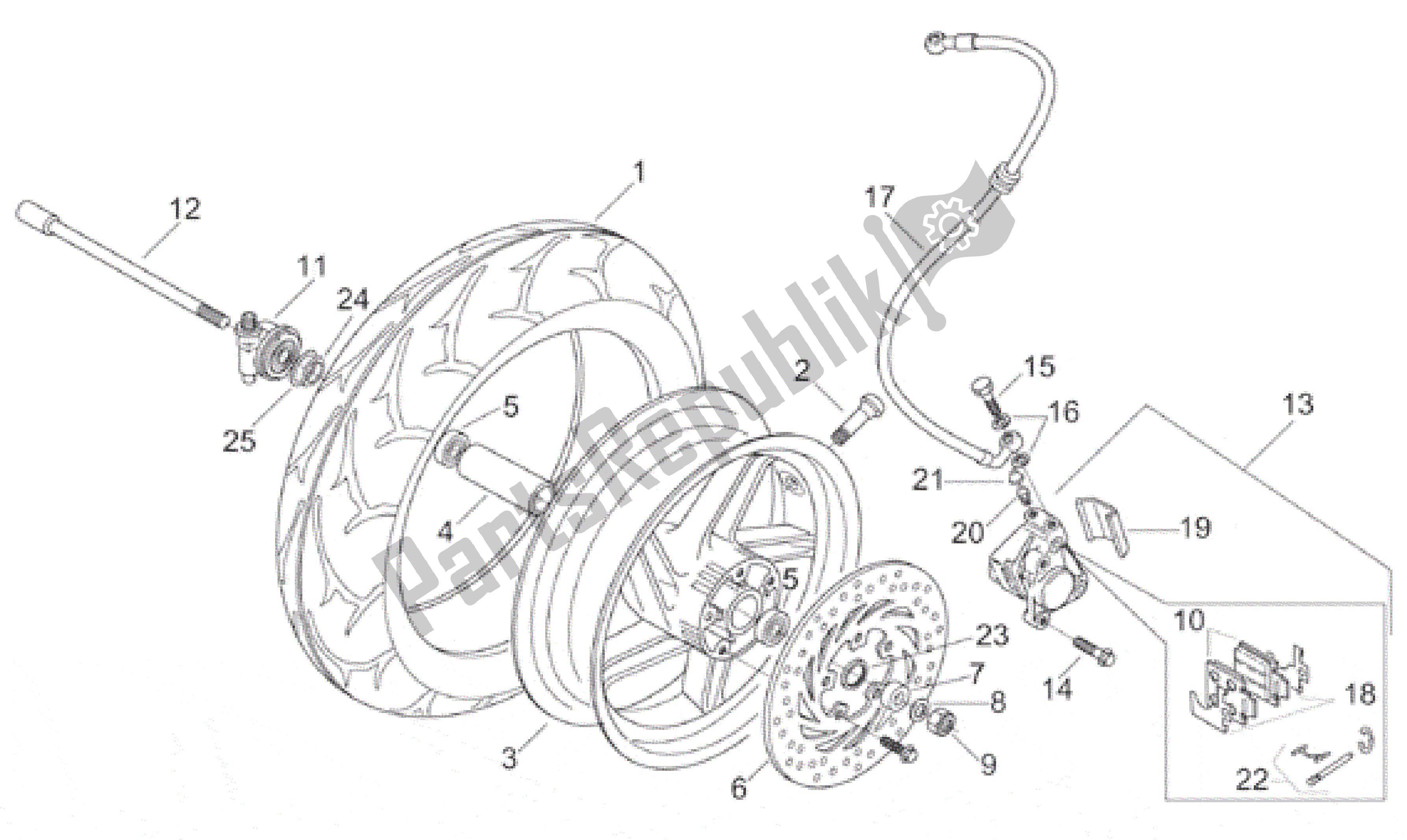 All parts for the Front Wheel of the Aprilia Leonardo 125 1996 - 1998