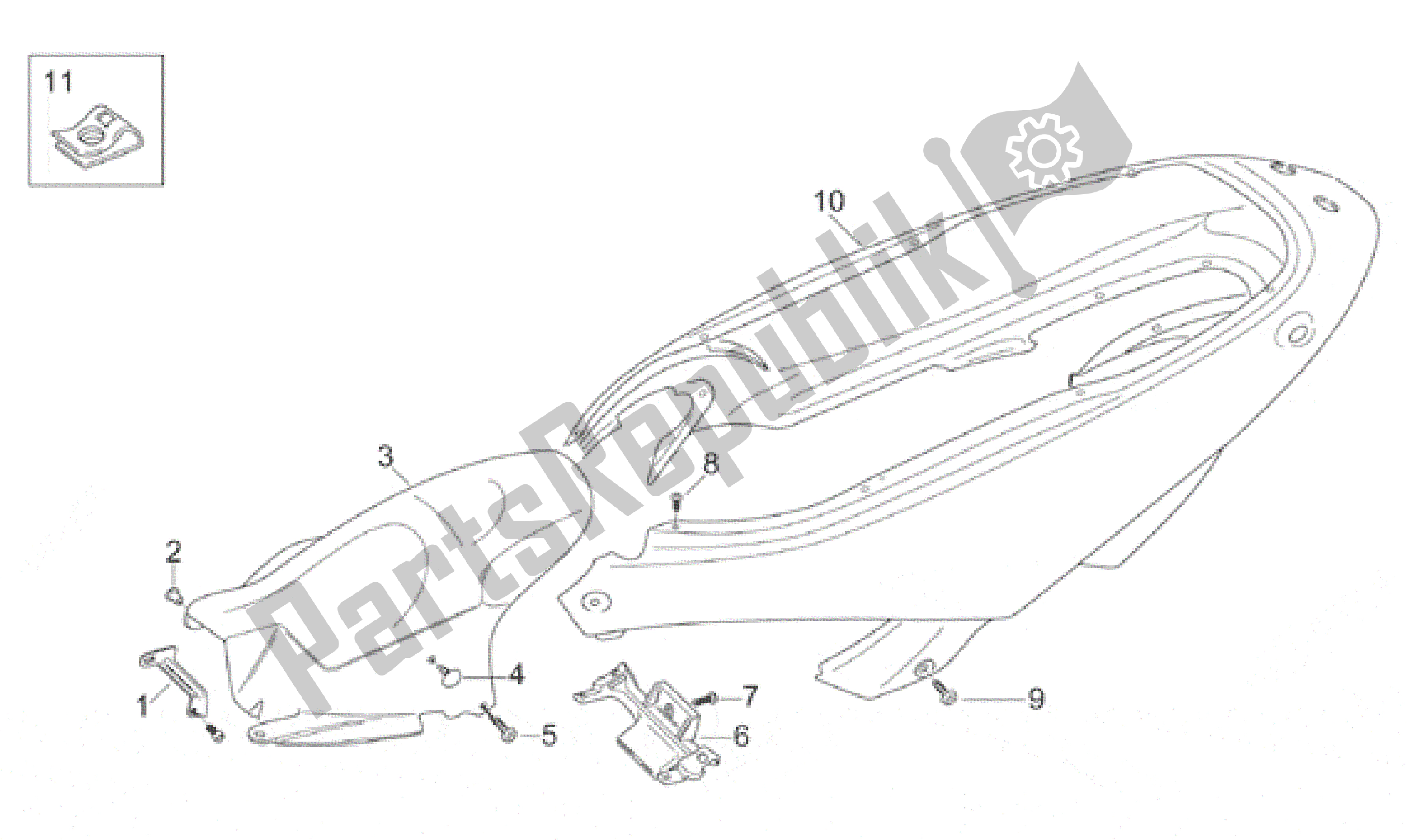 All parts for the Rear Body I of the Aprilia Leonardo 150 1996 - 1998