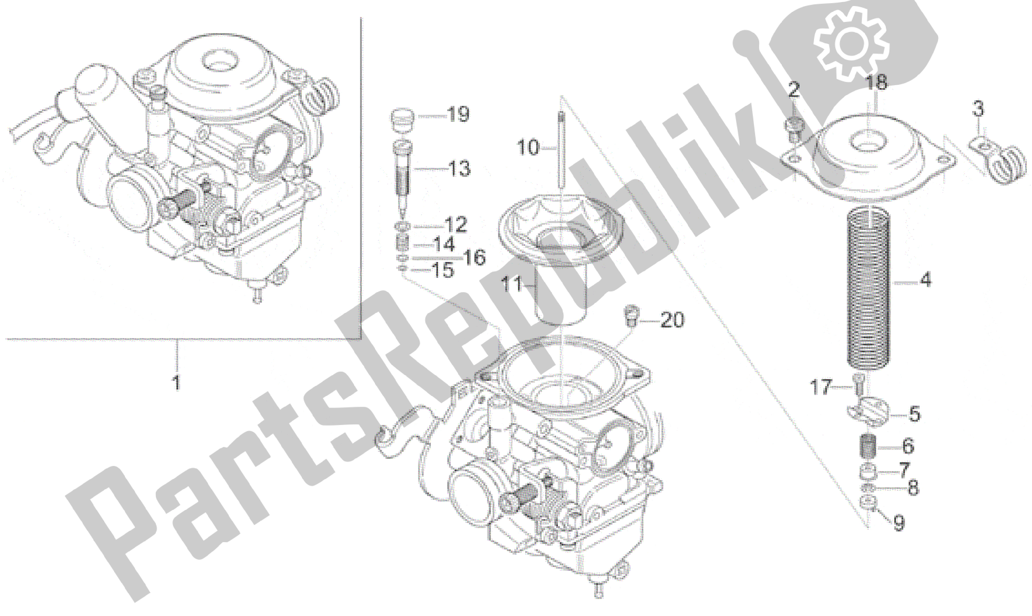 Todas las partes para Carburador I de Aprilia Leonardo 150 1996 - 1998