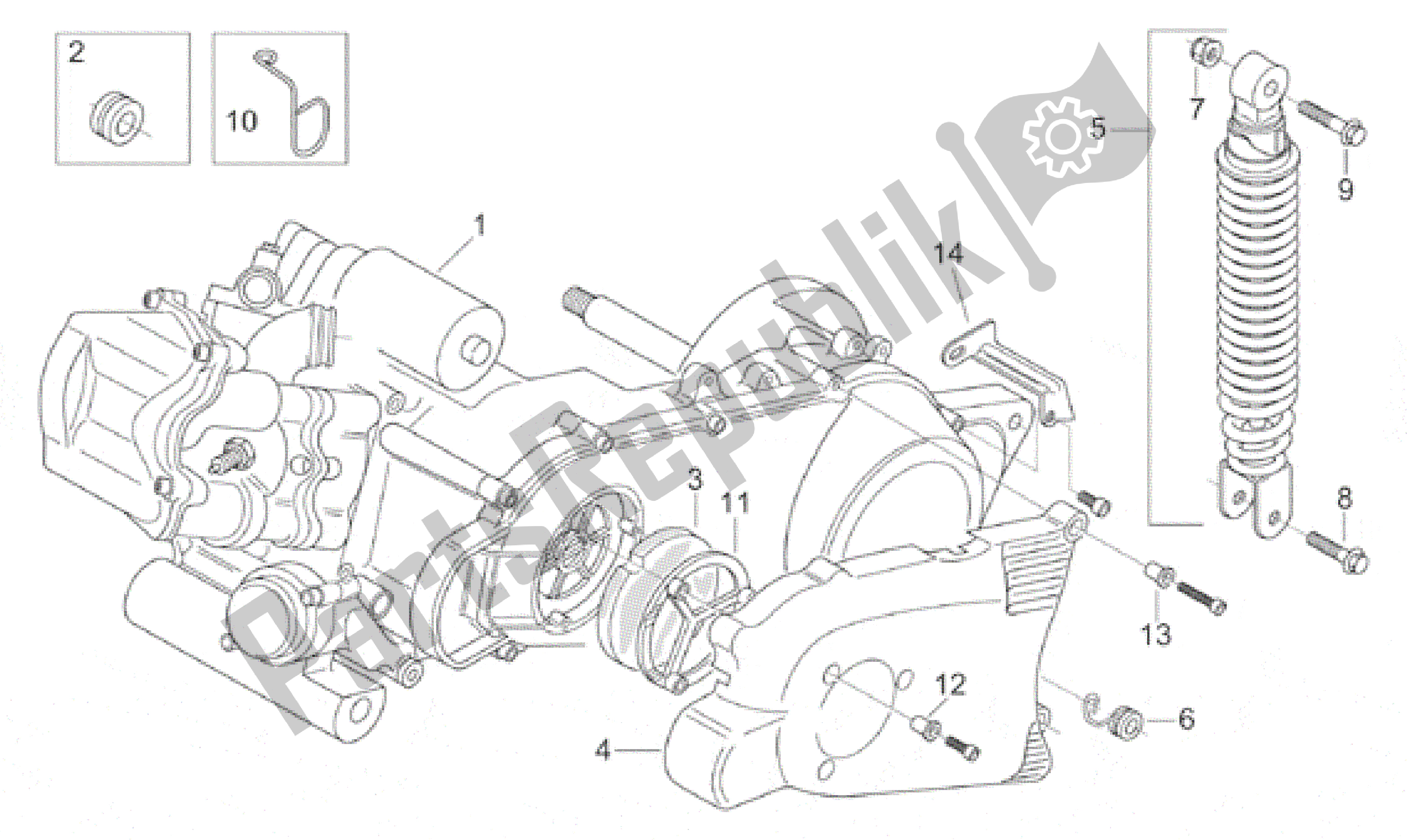 All parts for the Engine of the Aprilia Leonardo 150 1996 - 1998