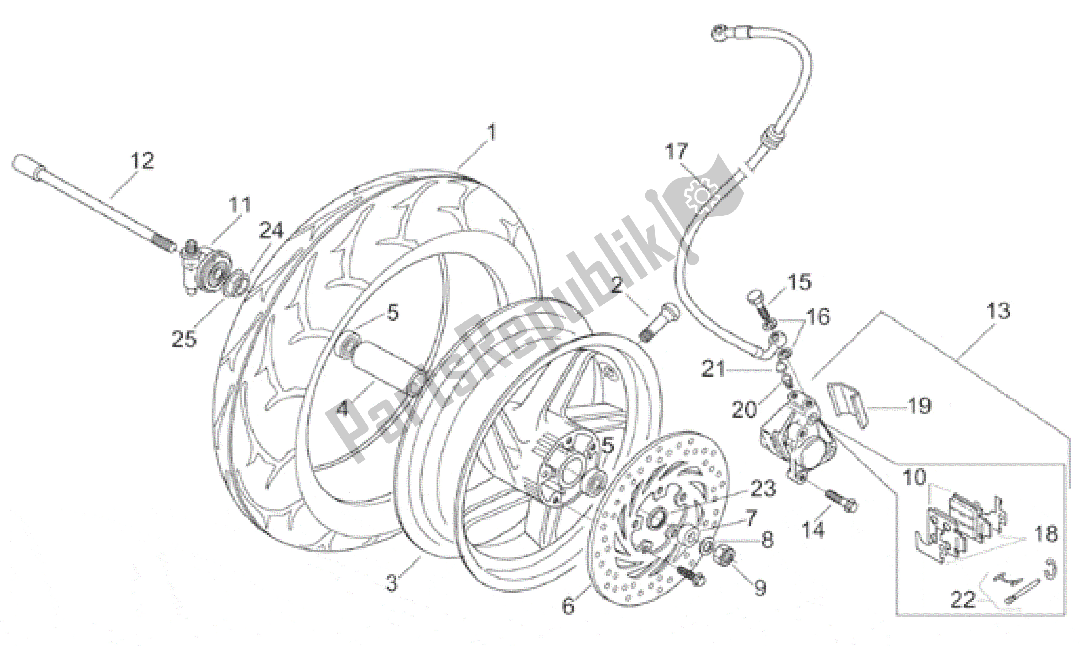 All parts for the Front Wheel of the Aprilia Leonardo 150 1996 - 1998