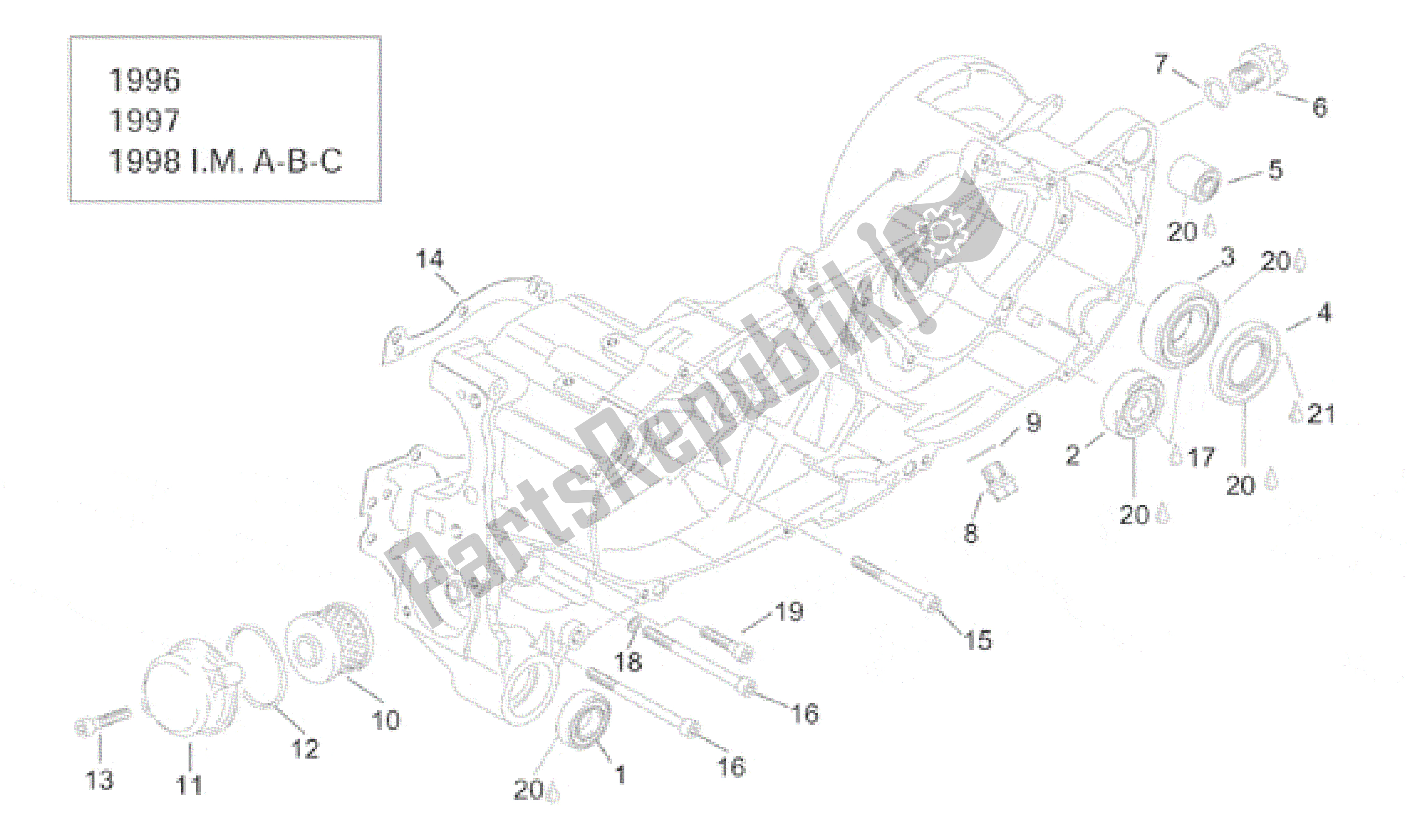 Todas las partes para Semi-cárter Central I de Aprilia Leonardo 150 1996 - 1998