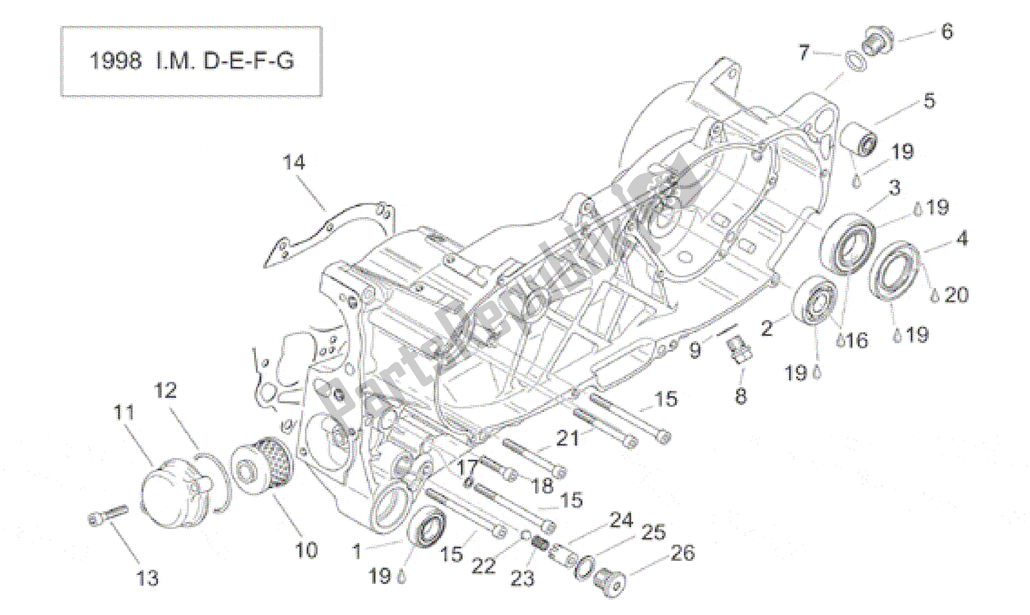 All parts for the Central Semi-crankcase Ii of the Aprilia Leonardo 150 1996 - 1998