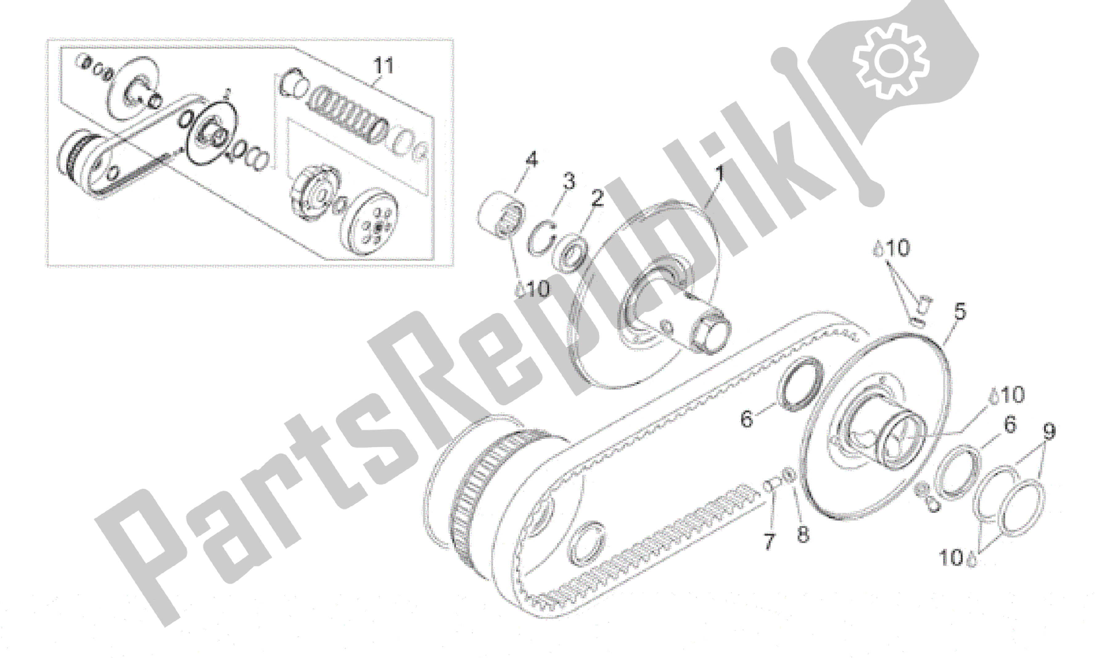 Todas las partes para Polea Assy., Conducido I de Aprilia Leonardo 150 1996 - 1998