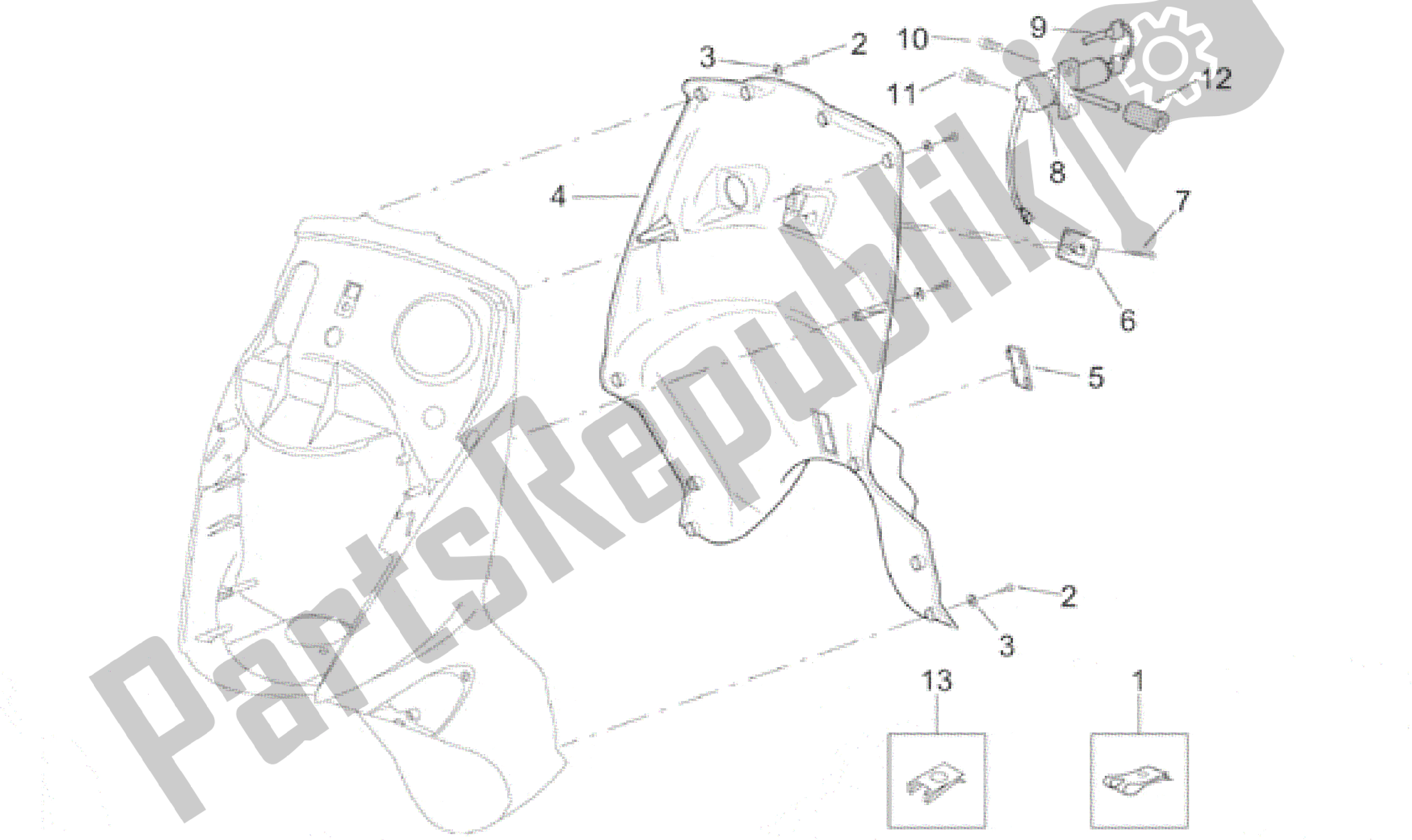 All parts for the Front Body - Internal Shield of the Aprilia Leonardo 125 1999 - 2001