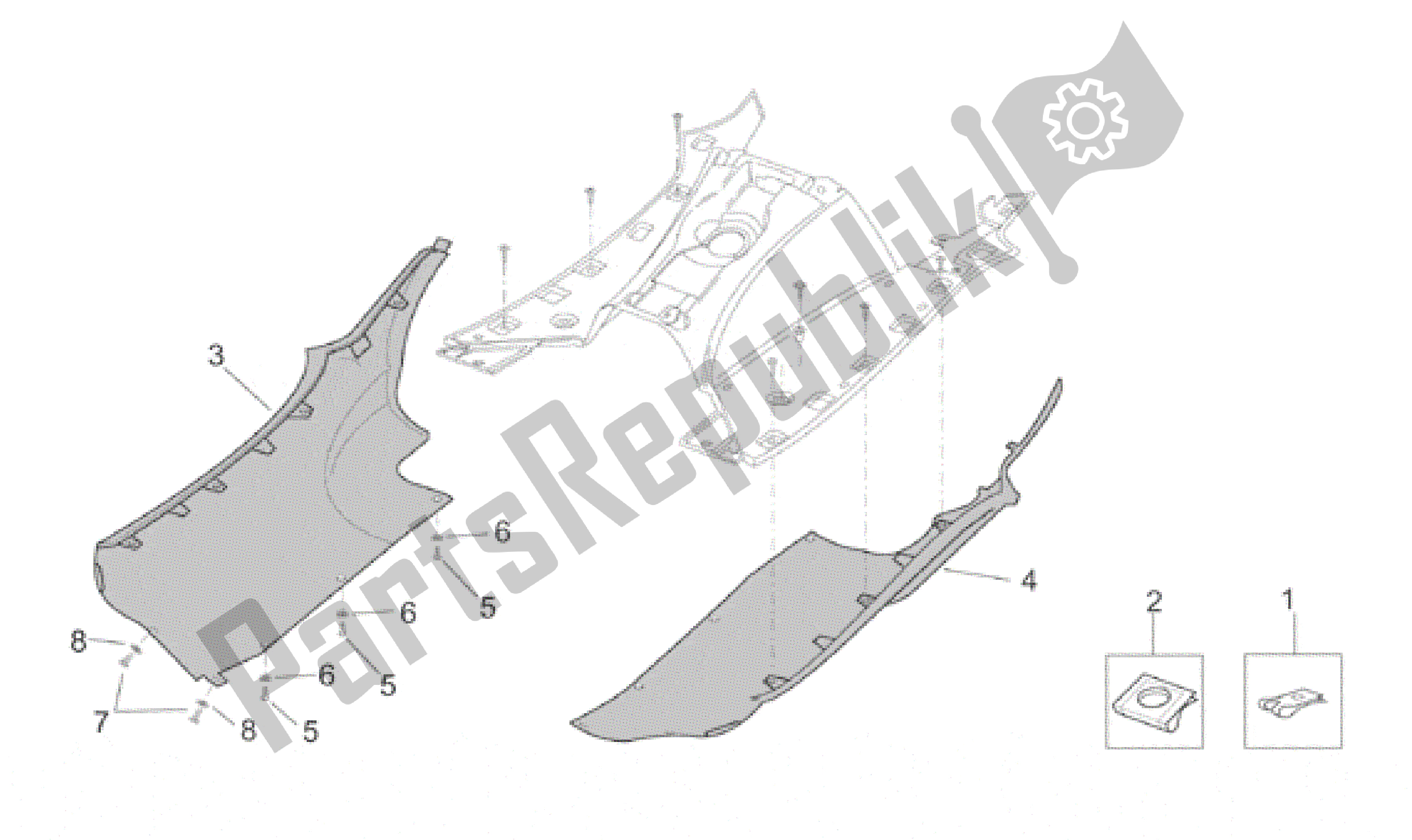 All parts for the Central Body - Side Fairings of the Aprilia Leonardo 125 1999 - 2001