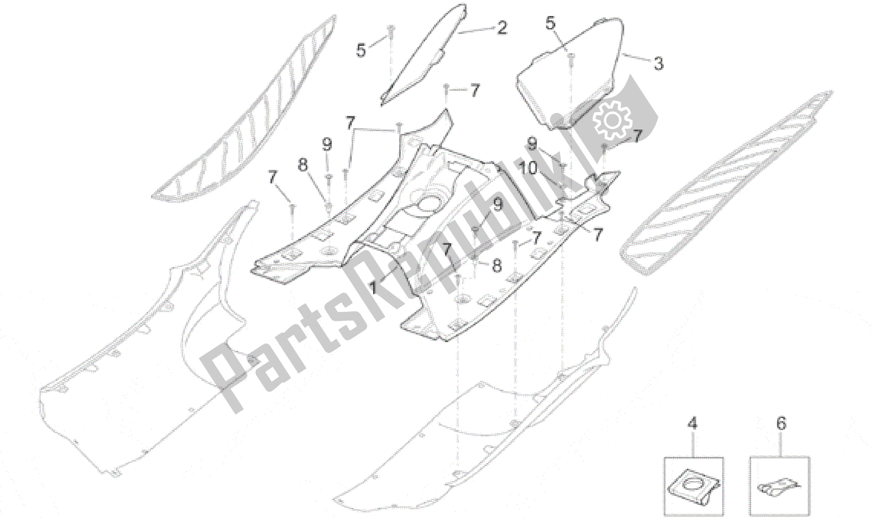 All parts for the Central Body - Panel of the Aprilia Leonardo 125 1999 - 2001