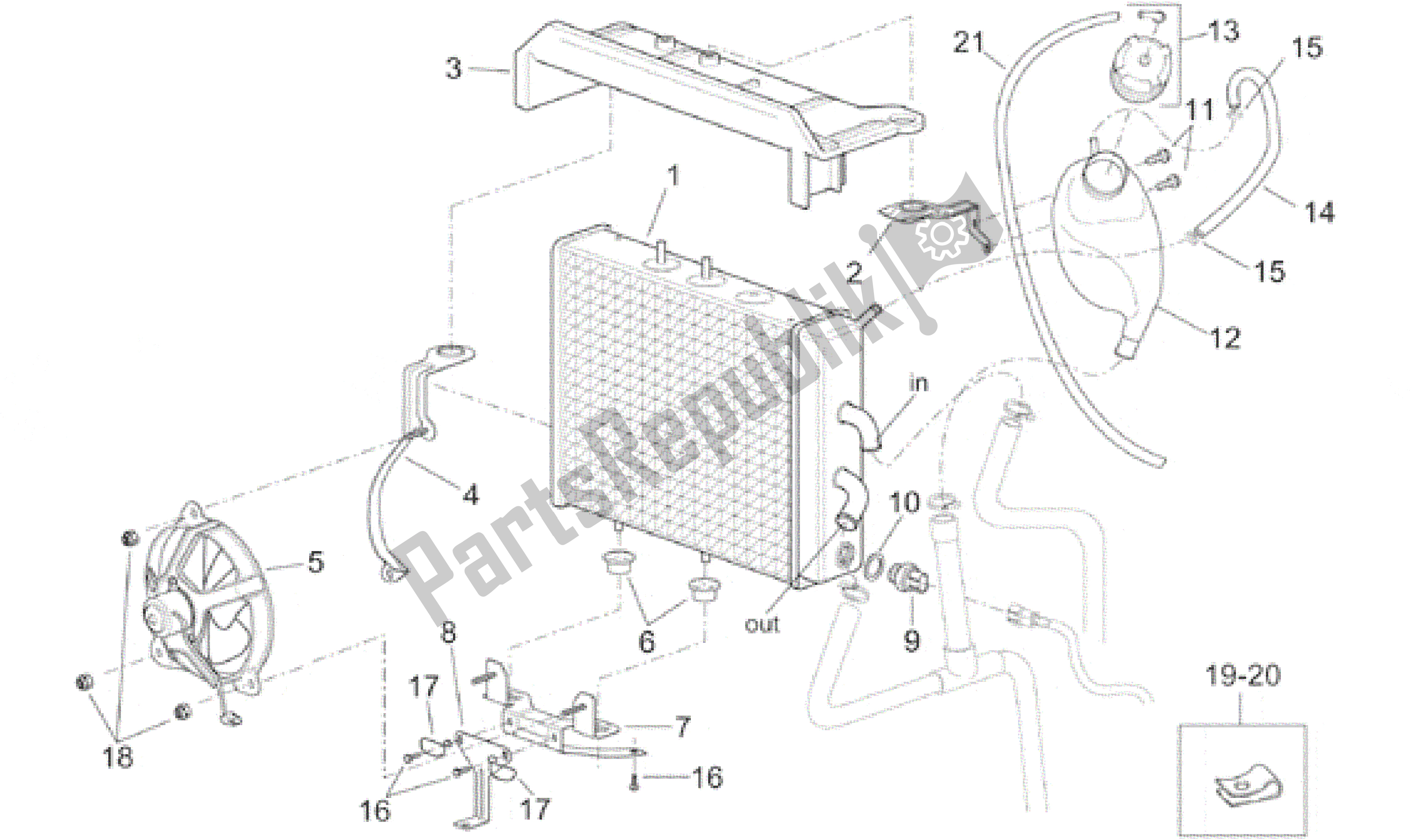 Tutte le parti per il Refrigeratore D'acqua del Aprilia Leonardo 125 1999 - 2001