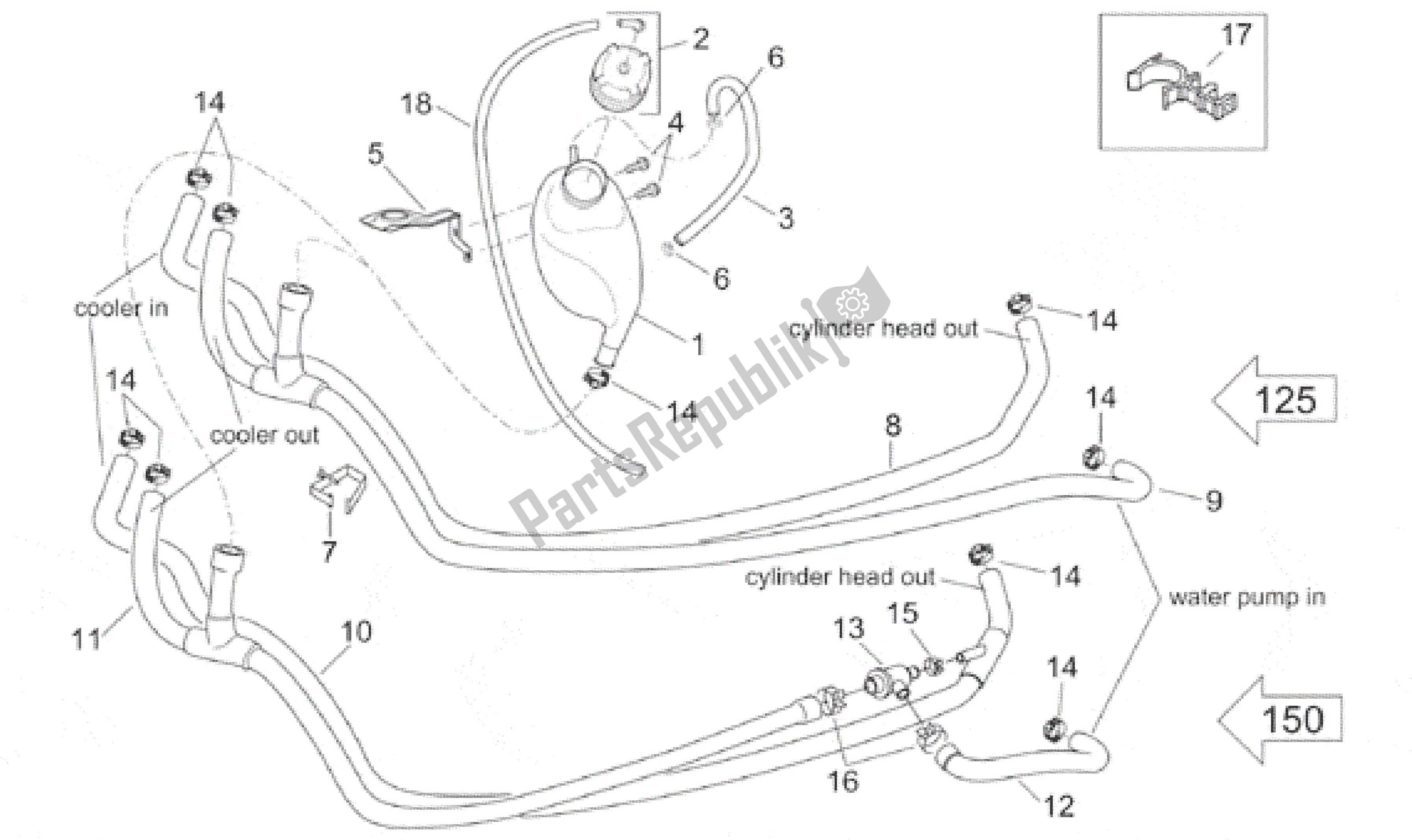 Alle onderdelen voor de Expansietank - Pijpen van de Aprilia Leonardo 125 1999 - 2001