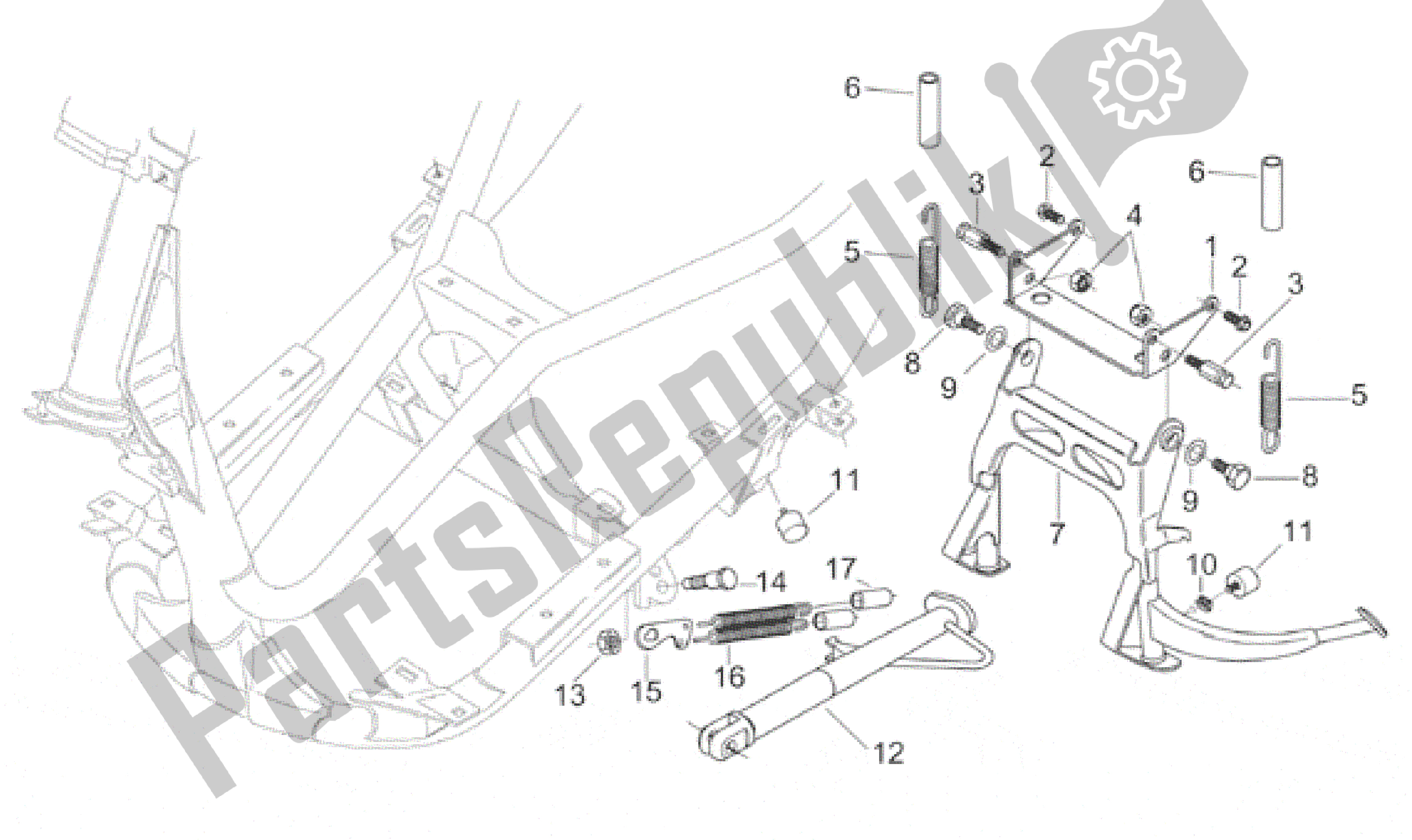 All parts for the Central Stand of the Aprilia Leonardo 125 1999 - 2001