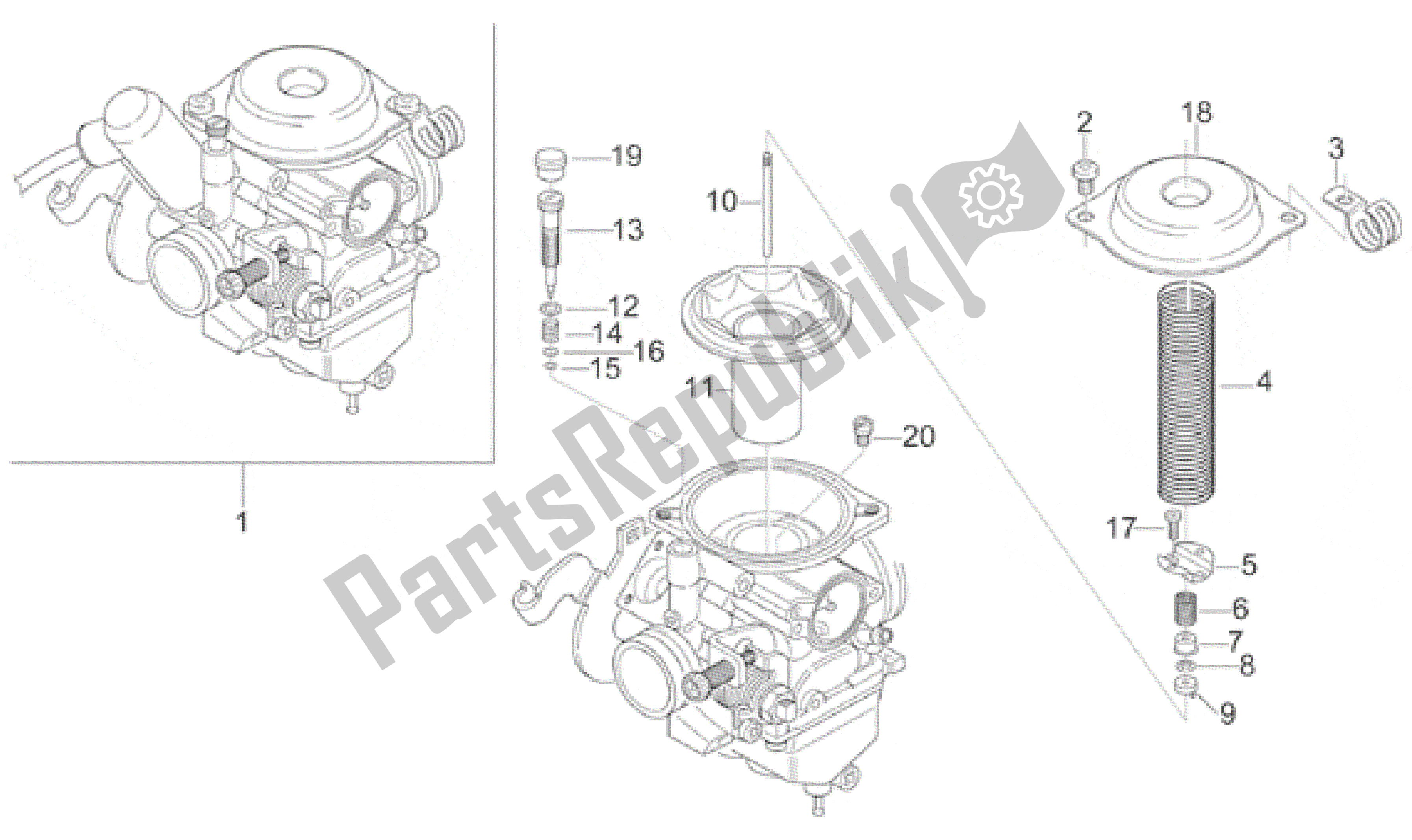 Alle onderdelen voor de Carburateur I van de Aprilia Leonardo 125 1999 - 2001