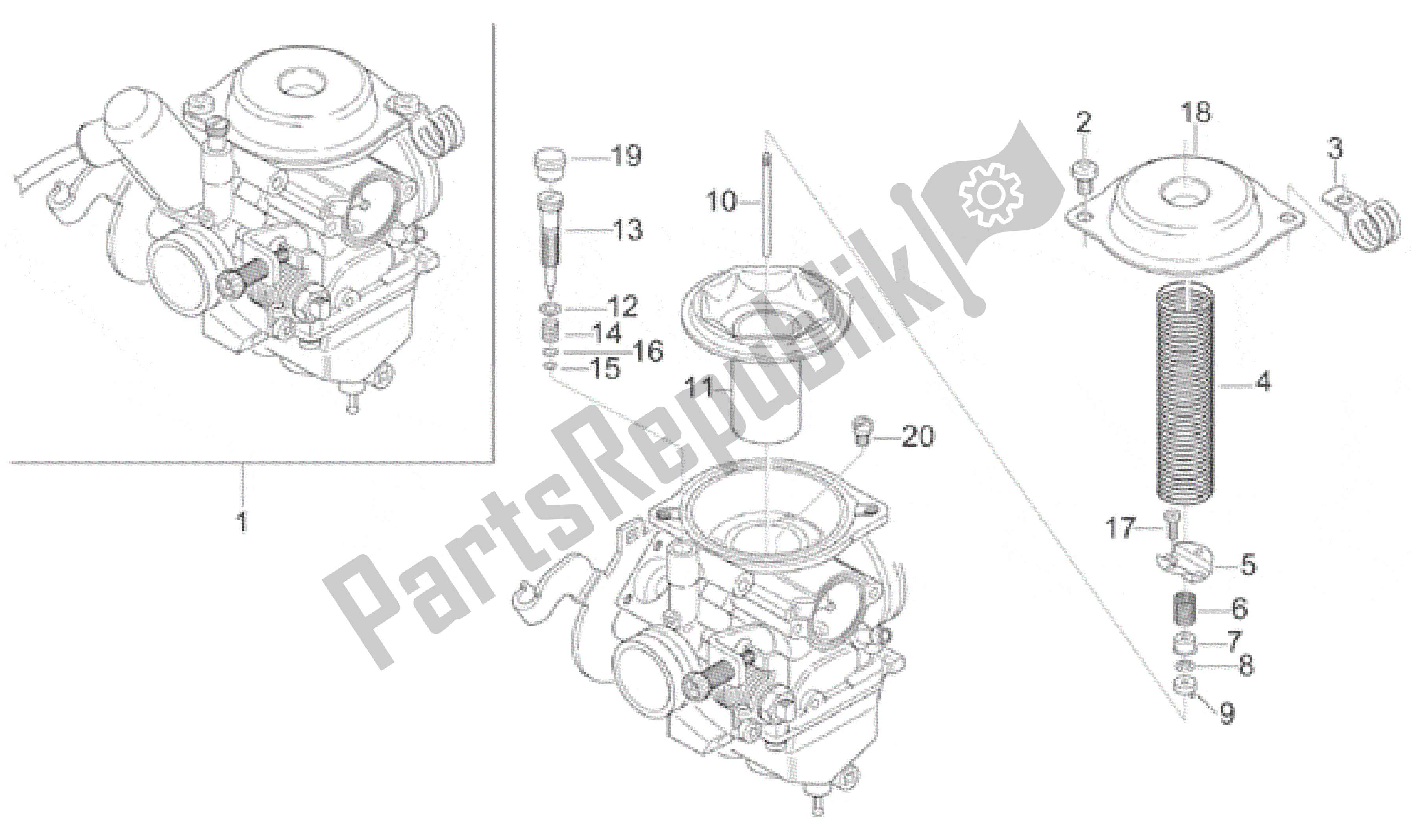 Toutes les pièces pour le Carburateur I du Aprilia Leonardo 125 1999 - 2001