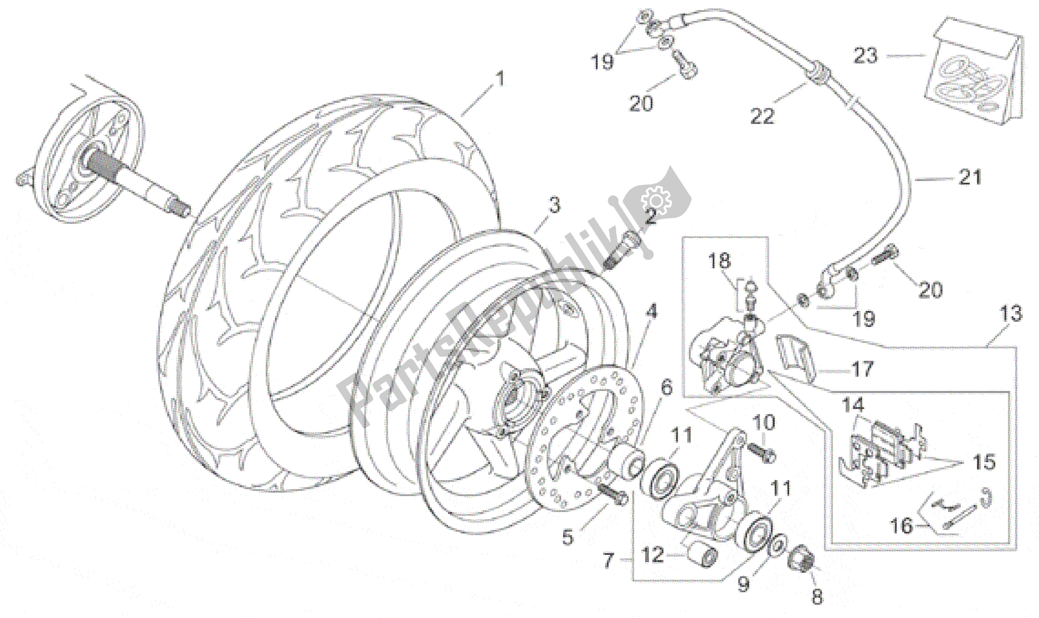 All parts for the Rear Wheel of the Aprilia Leonardo 125 1999 - 2001