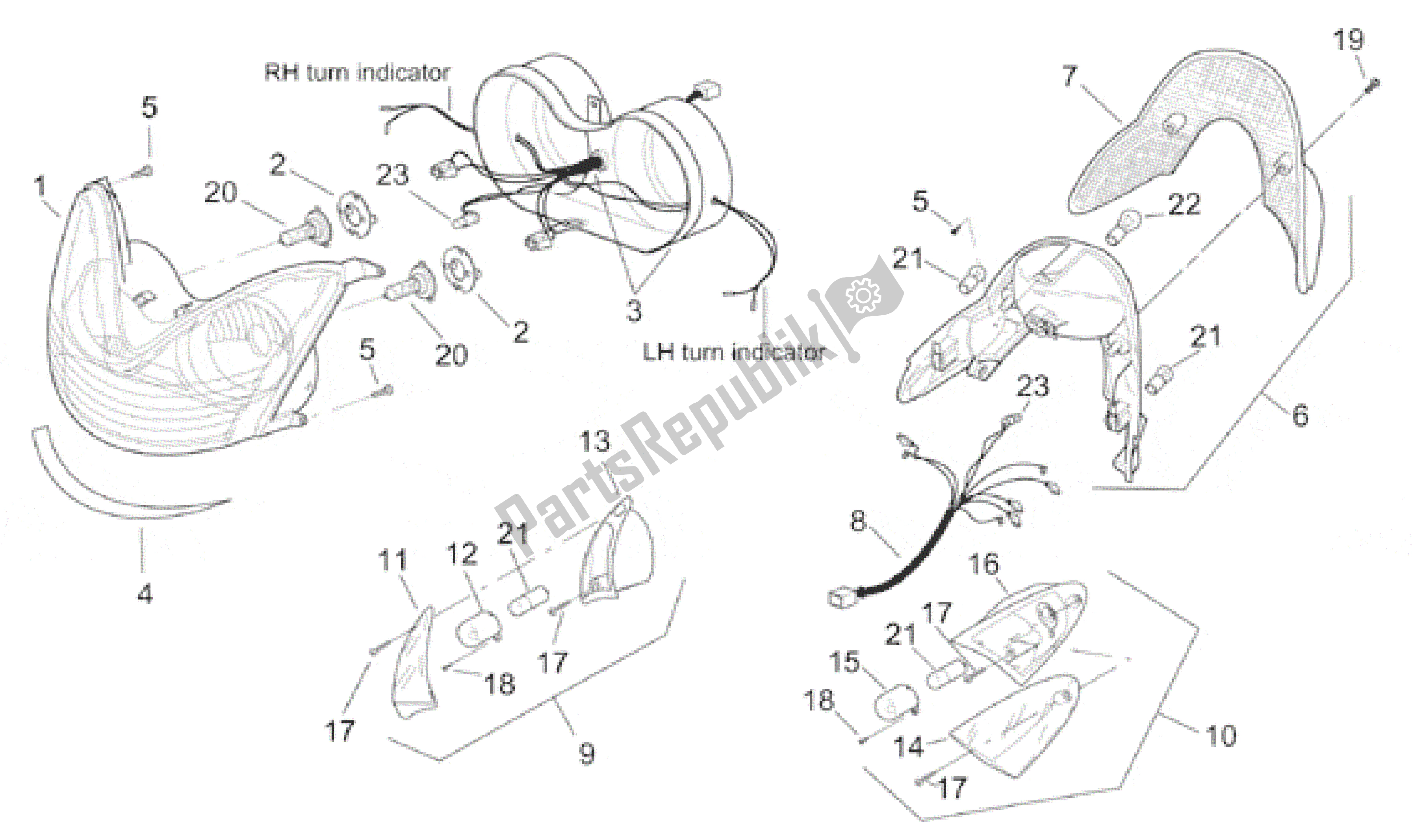 Tutte le parti per il Luci del Aprilia Leonardo 125 1999 - 2001