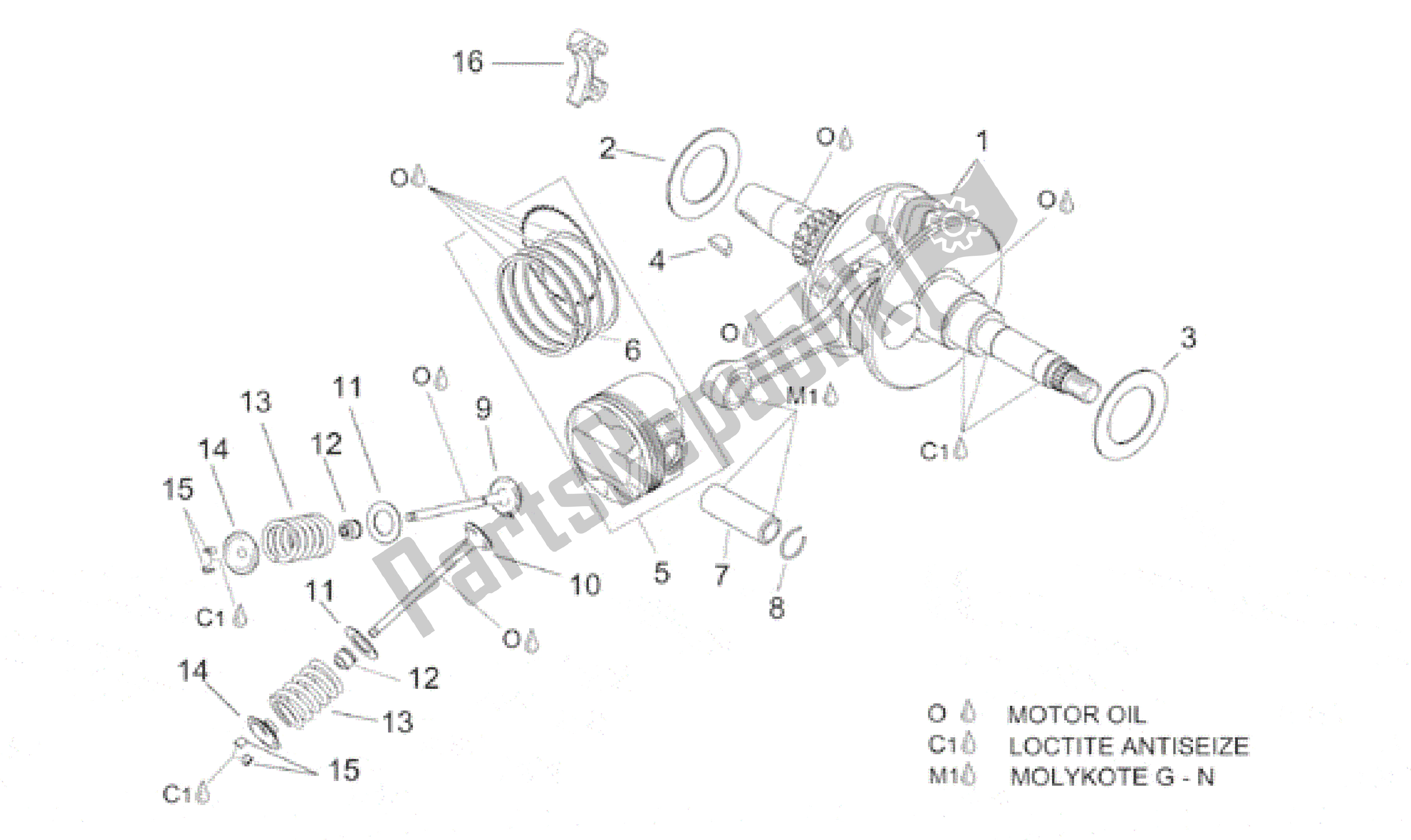 All parts for the Crankshaft - Valves of the Aprilia Leonardo 125 1999 - 2001