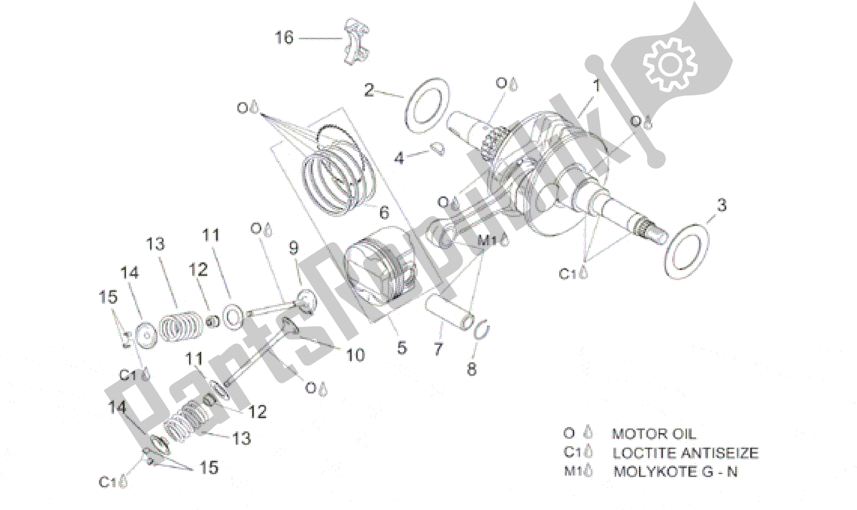 All parts for the Crankshaft - Valves of the Aprilia Leonardo 125 1999 - 2001