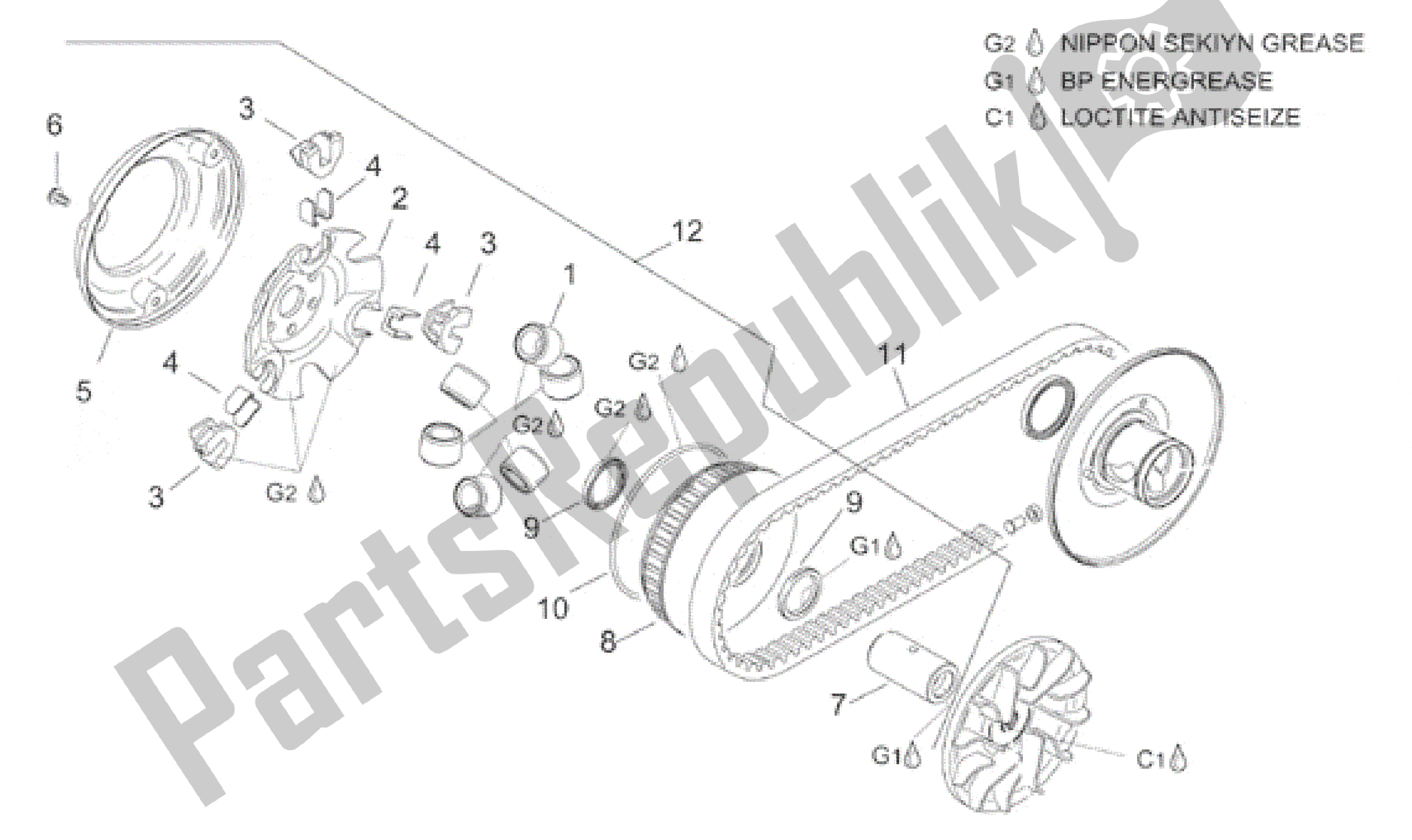 Todas las partes para Transmisión Primaria de Aprilia Leonardo 125 1999 - 2001